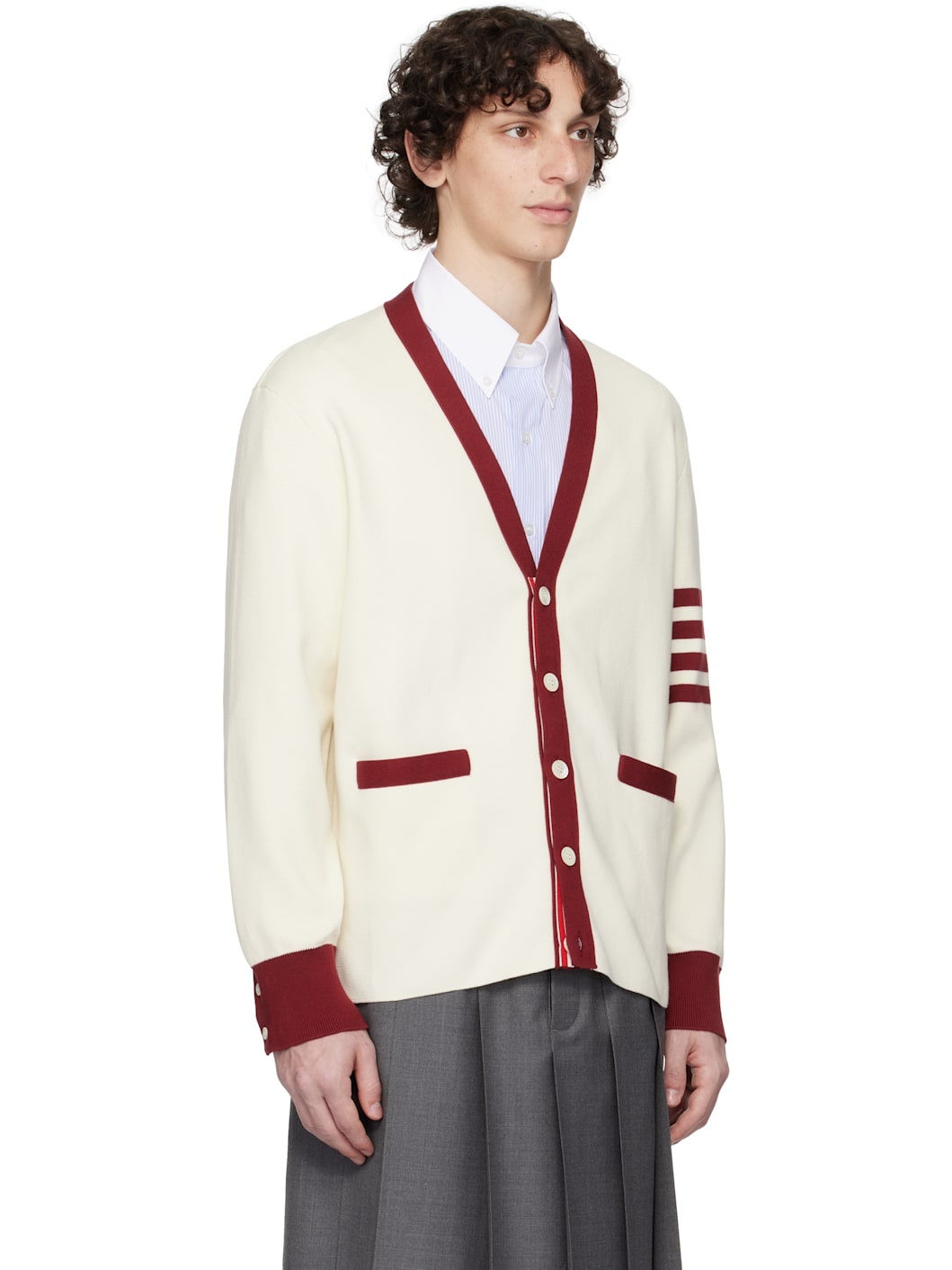 Off-White Milano Stitch 4-Bar V Neck Rugby Cardigan - 2