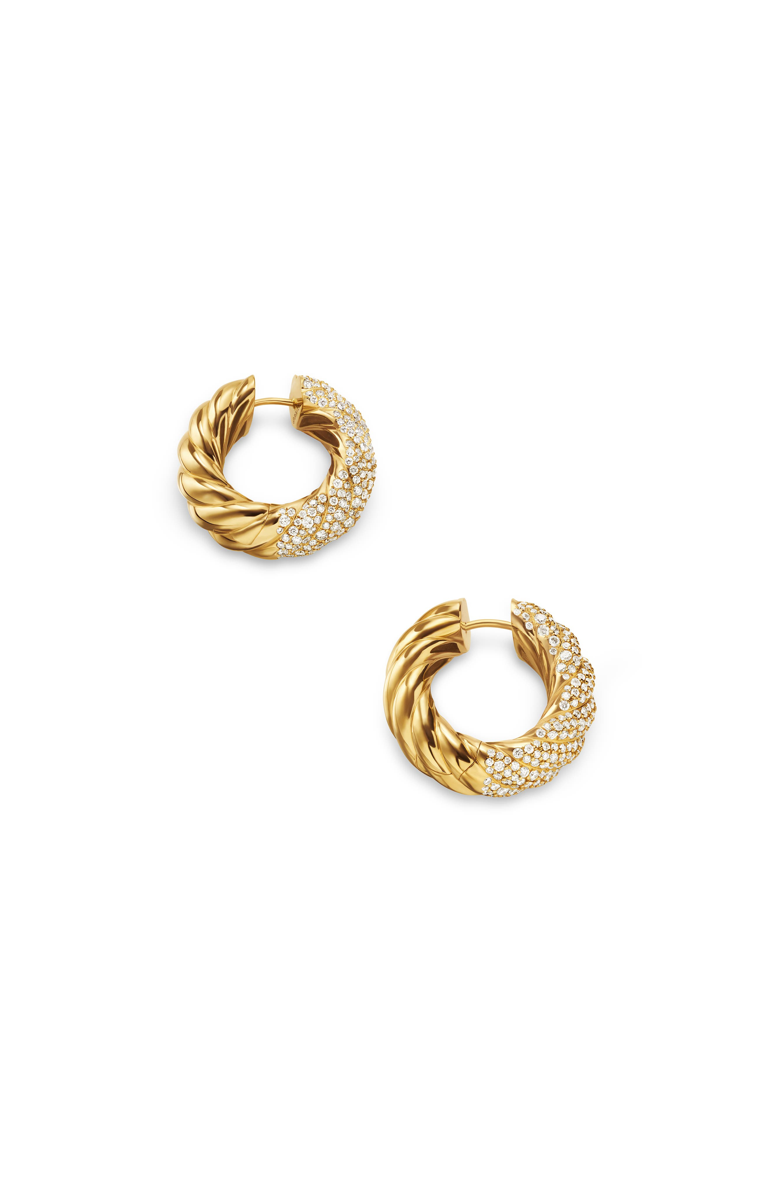 David Yurman Sculpted Cable Hoop Earrings in 18K Yellow Gold with Diamonds, 25mm in 18K Gold at Nord - 3