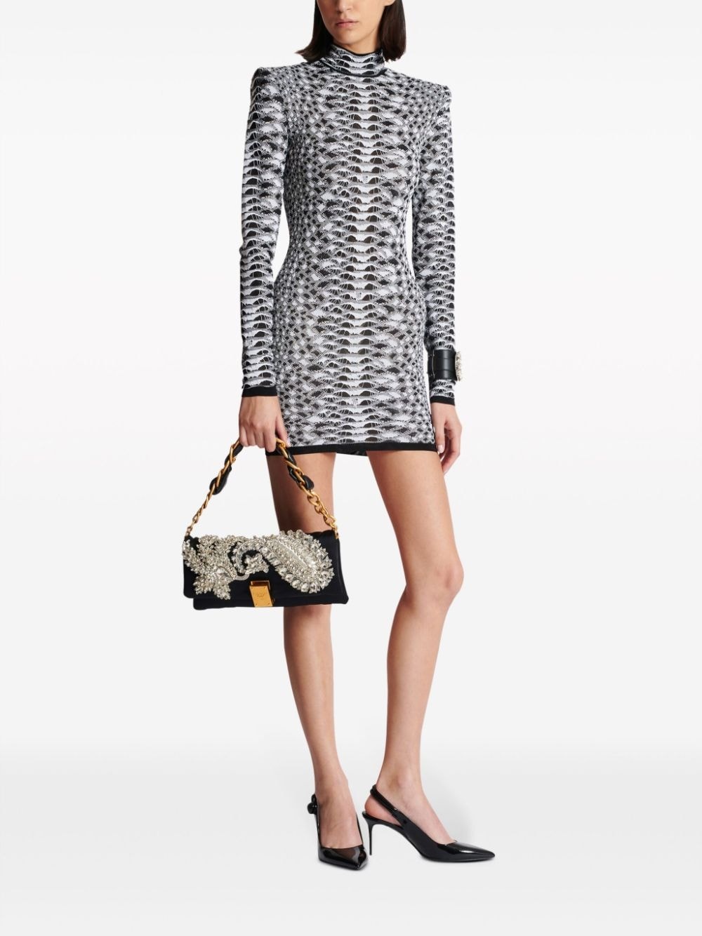 snakeskin-jacquard contrasting-trim minidress - 2