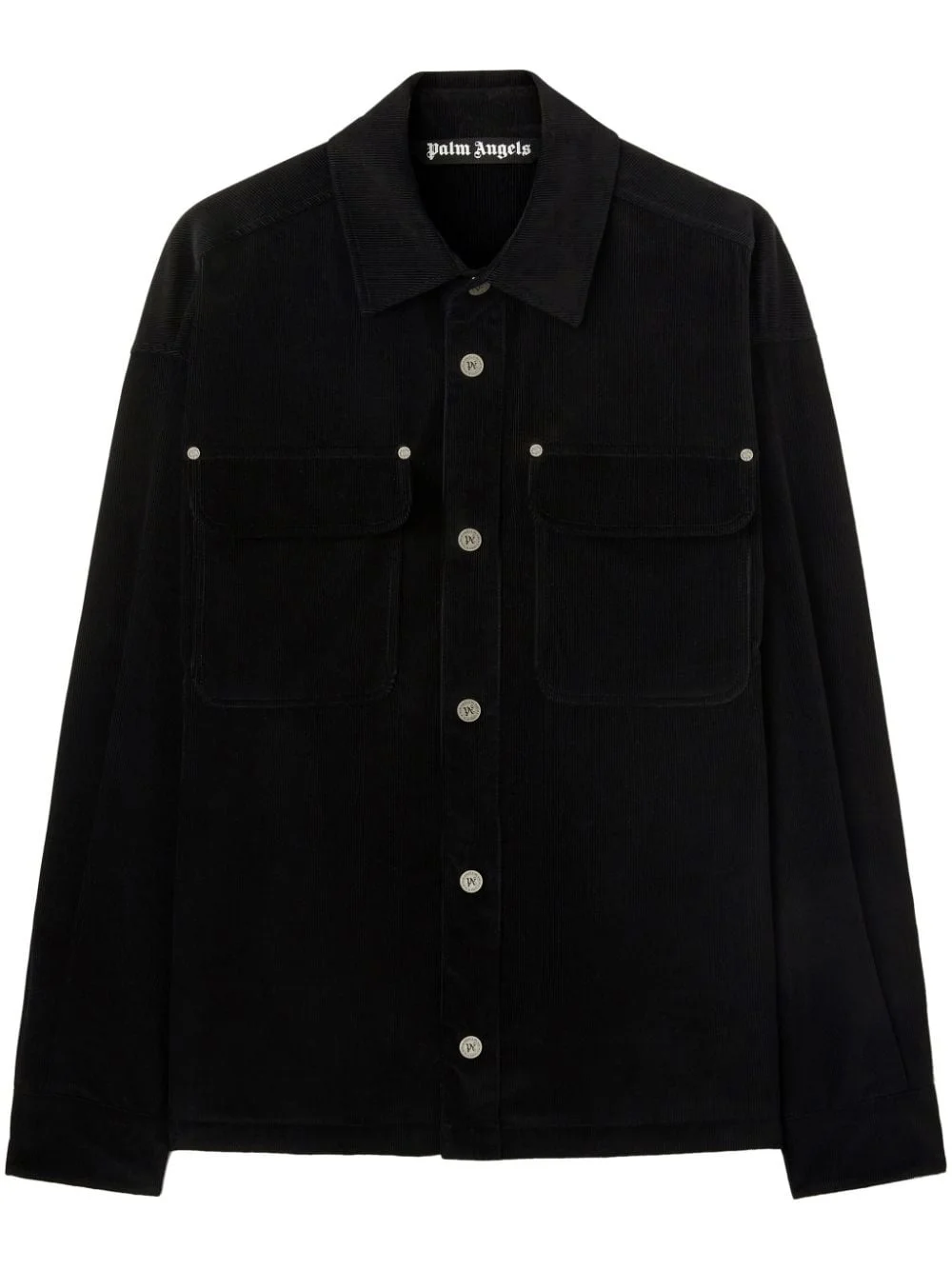 logo-print velvet shirt jacket - 1