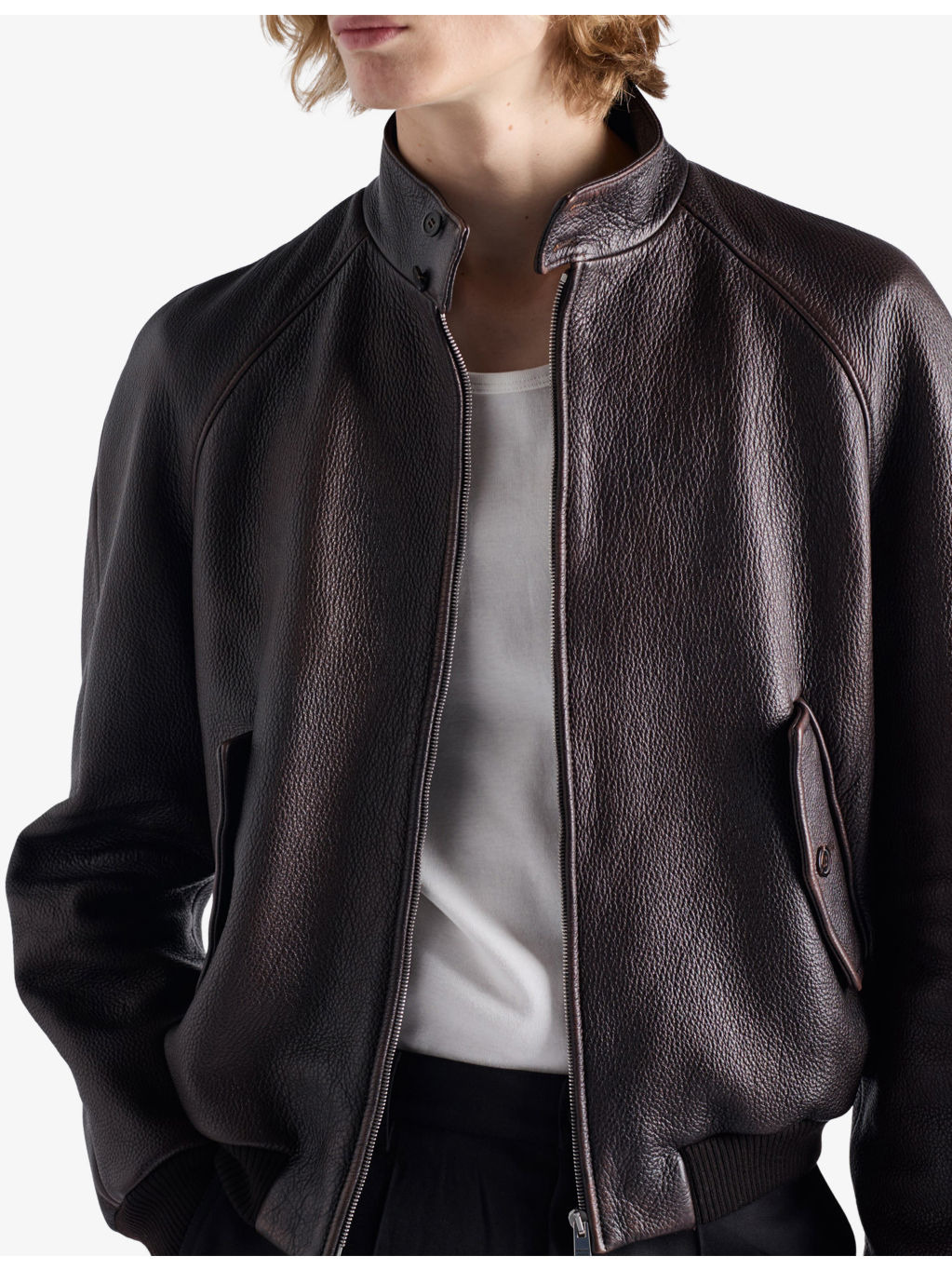 Triangle-Patch Leather Bomber Jacket - 3