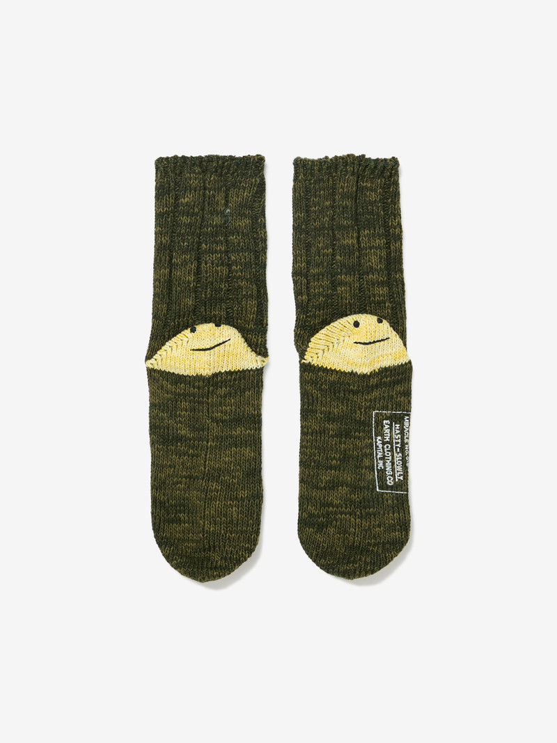 Kapital 56 YARNS MA-1 RAINBOWY HAPPY HEEL SOCKS (KHAKI) outlook