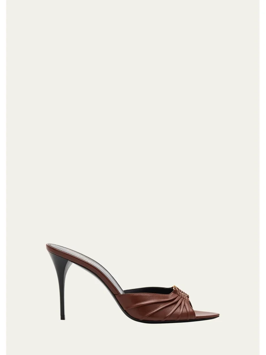 Babylone YSL Ruched Leather Mule Sandals - 1