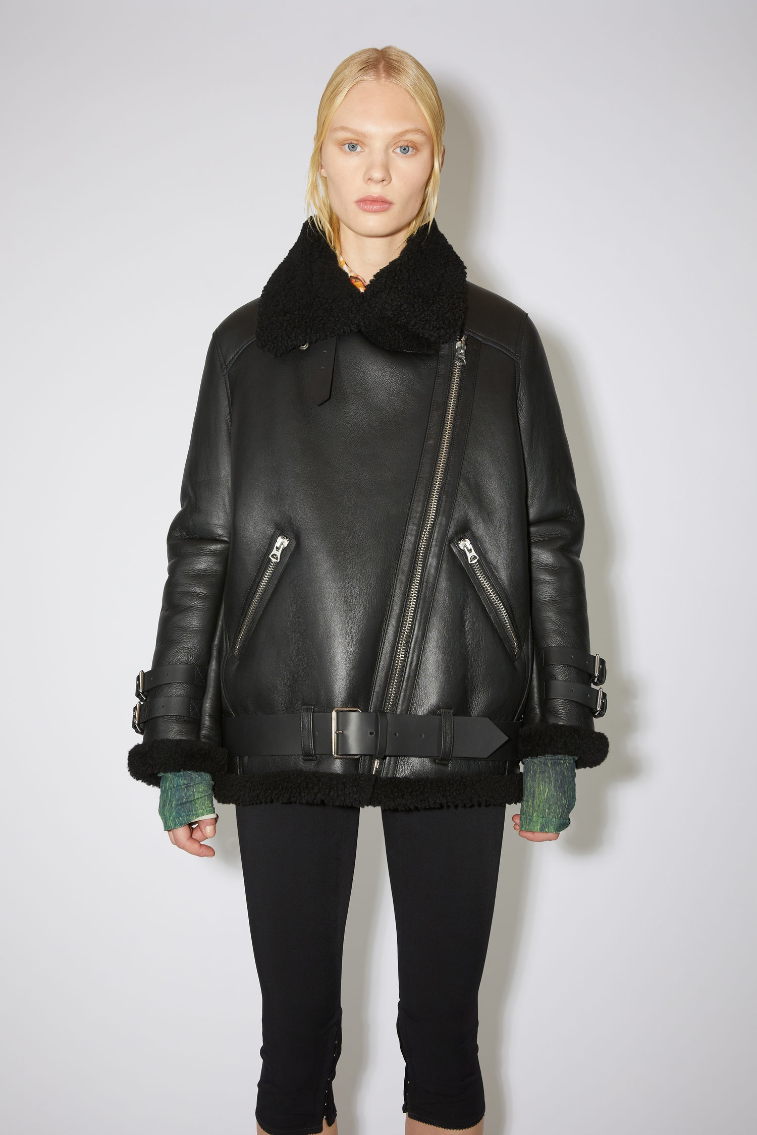 Shearling aviator jacket - Black / Black - 6