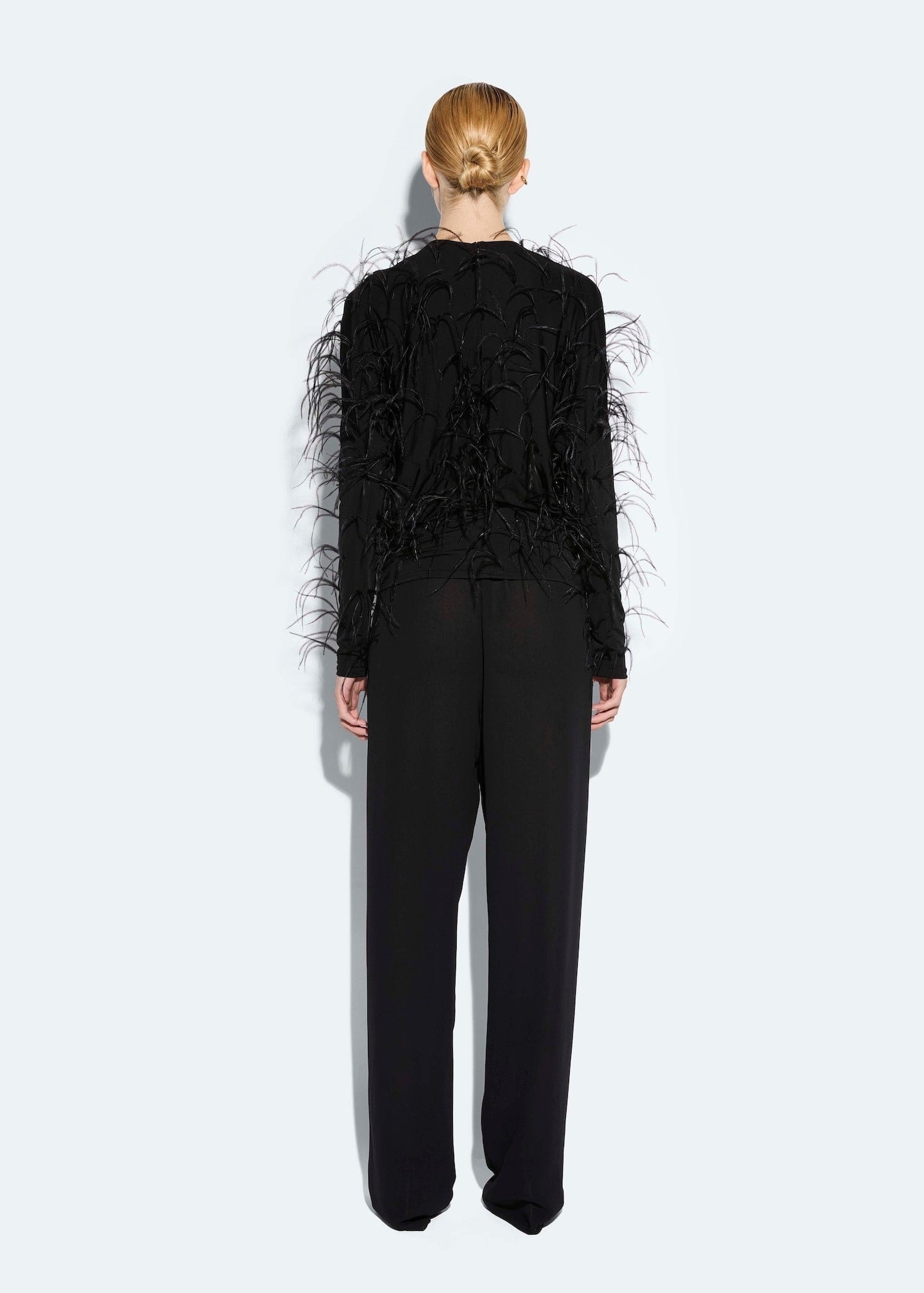 Jersey Blouson Top With Feathers - 3