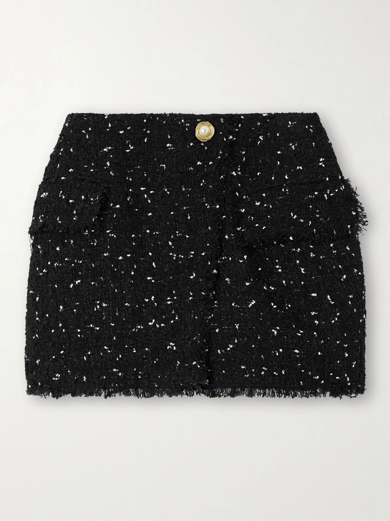 Wrap-effect Sequin-embellished Frayed Tweed Mini Skirt - 1