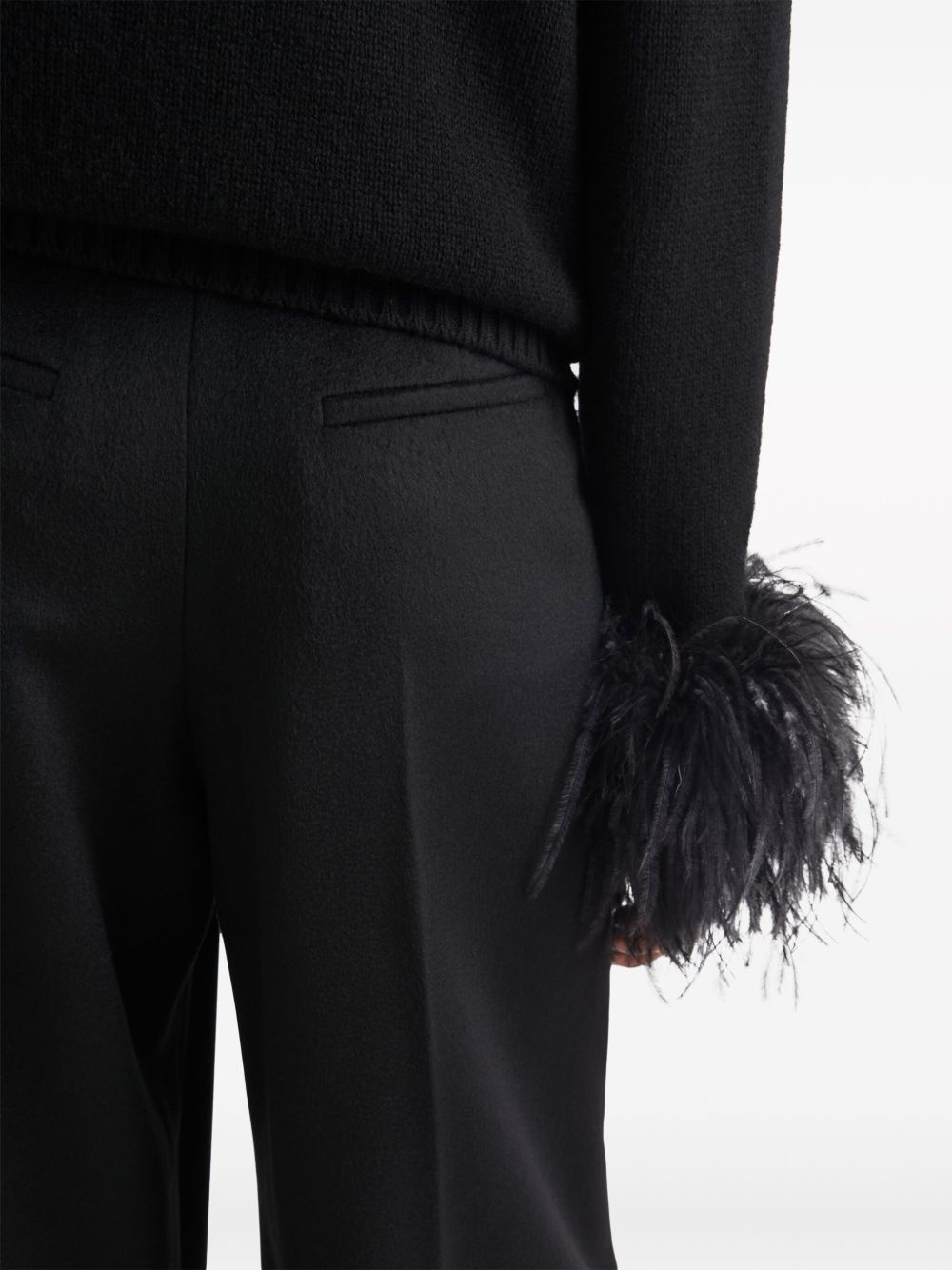 feather-trim tailored wool trousers - 4