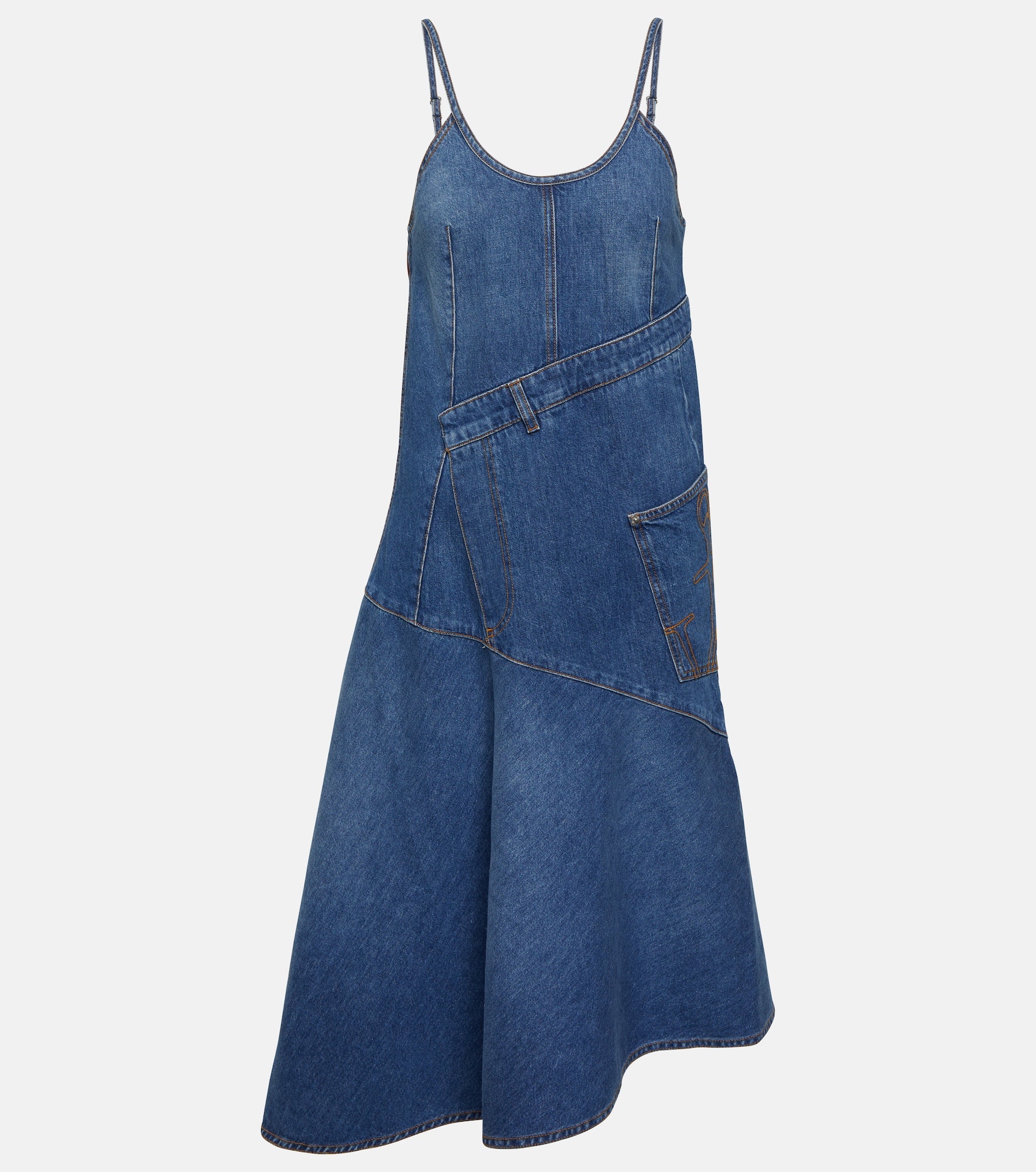 Asymmetric denim midi dress - 1