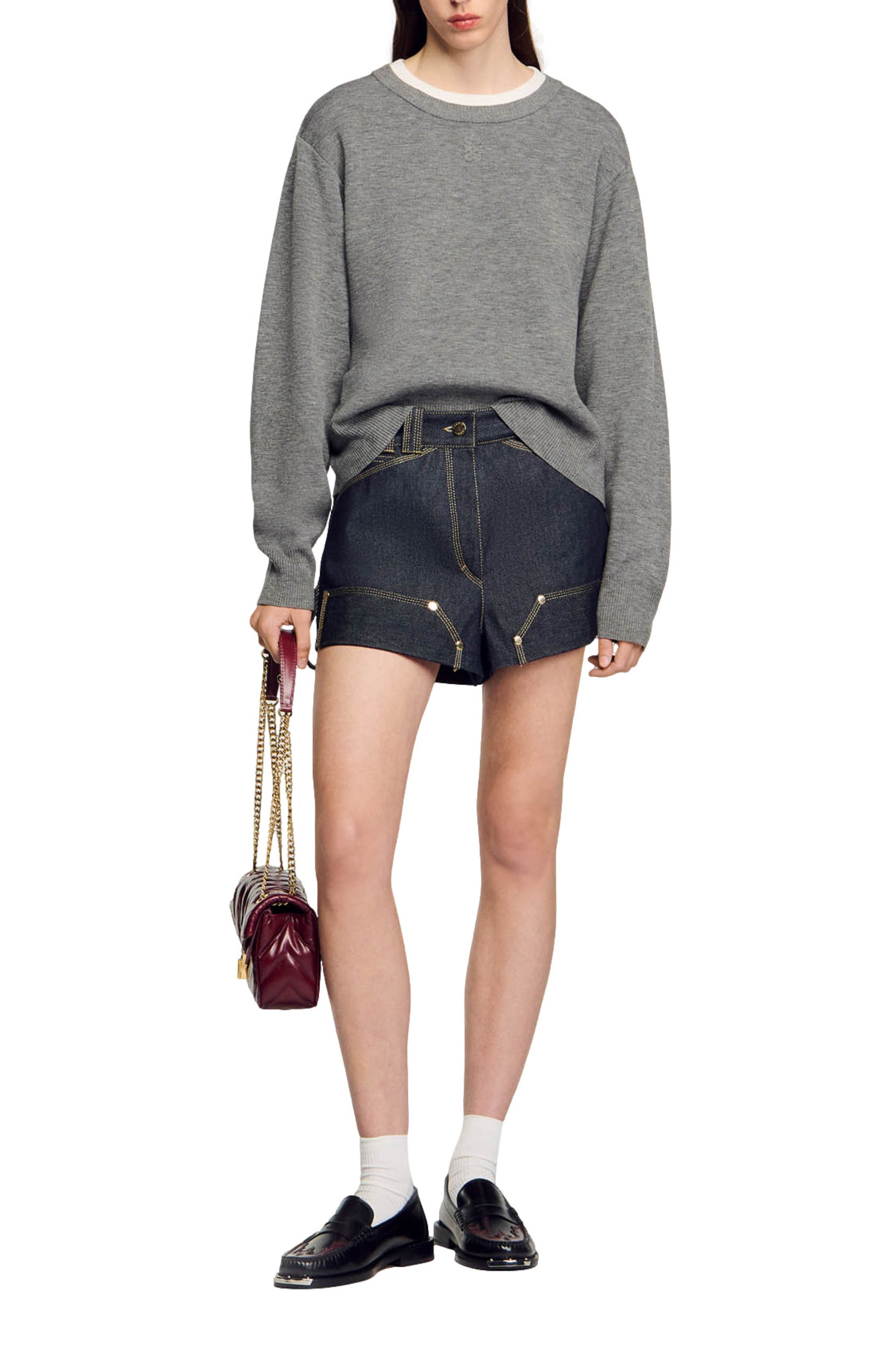 SANDRO Contrast collar sweater in Grey at Nordstrom - 6