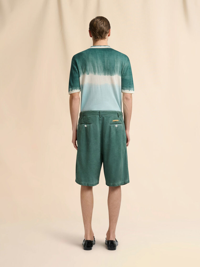 GREEN SUEDE SHORTS WITH PLEATS 3