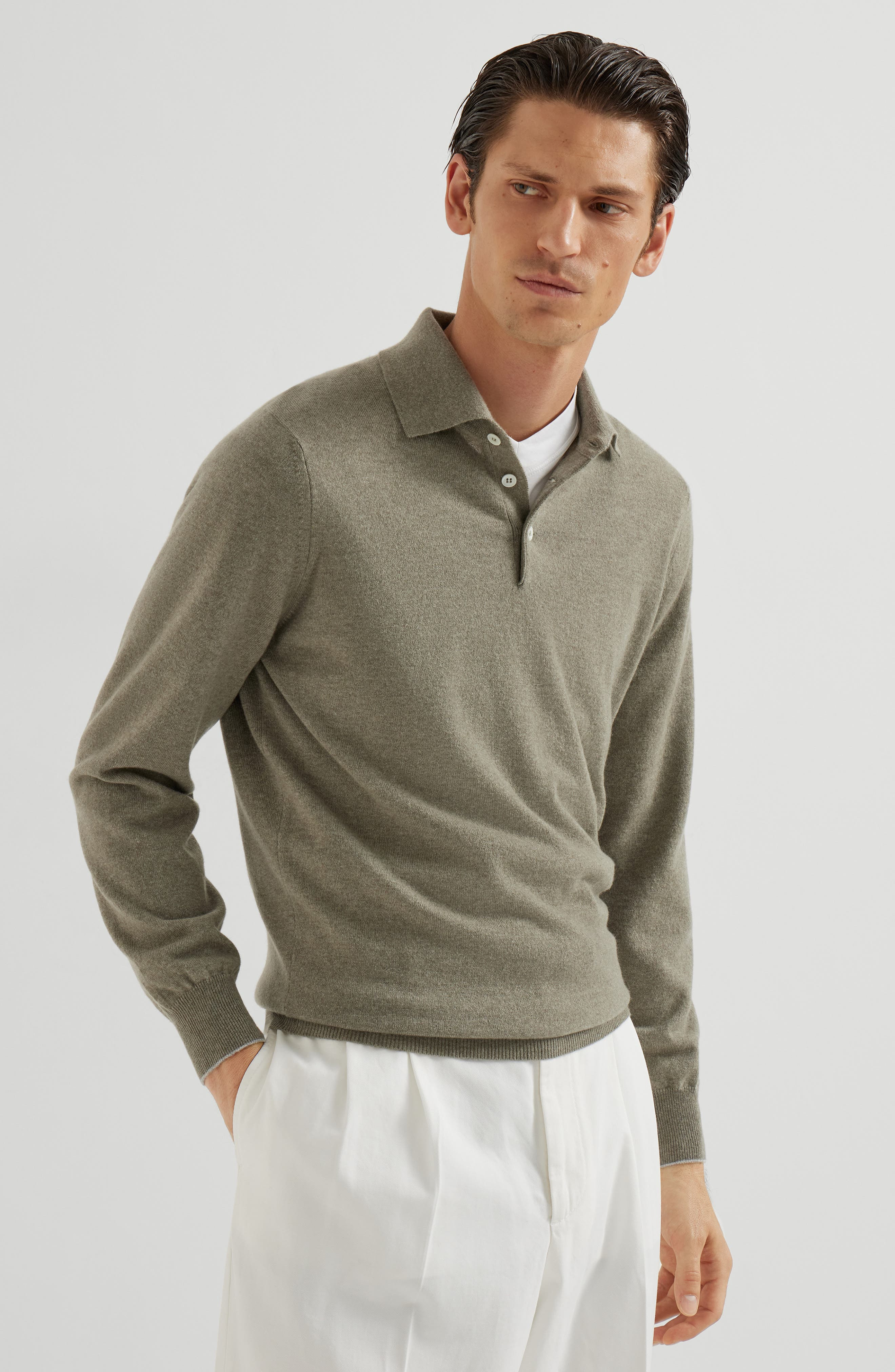 Brunello Cucinelli Polo-style sweater in Olive at Nordstrom - 2