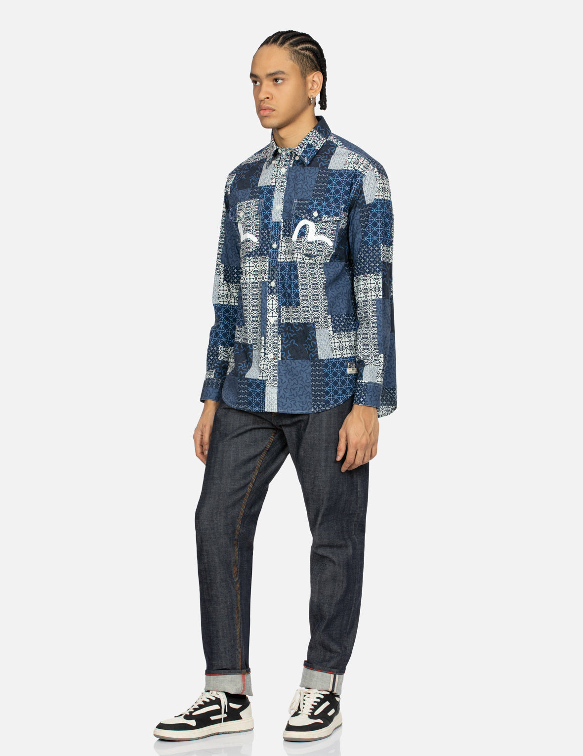 ALLOVER DERMATOGLYPHIC BLOCK AND SEAGULL PRINT RELAX FIT SHIRT - 3