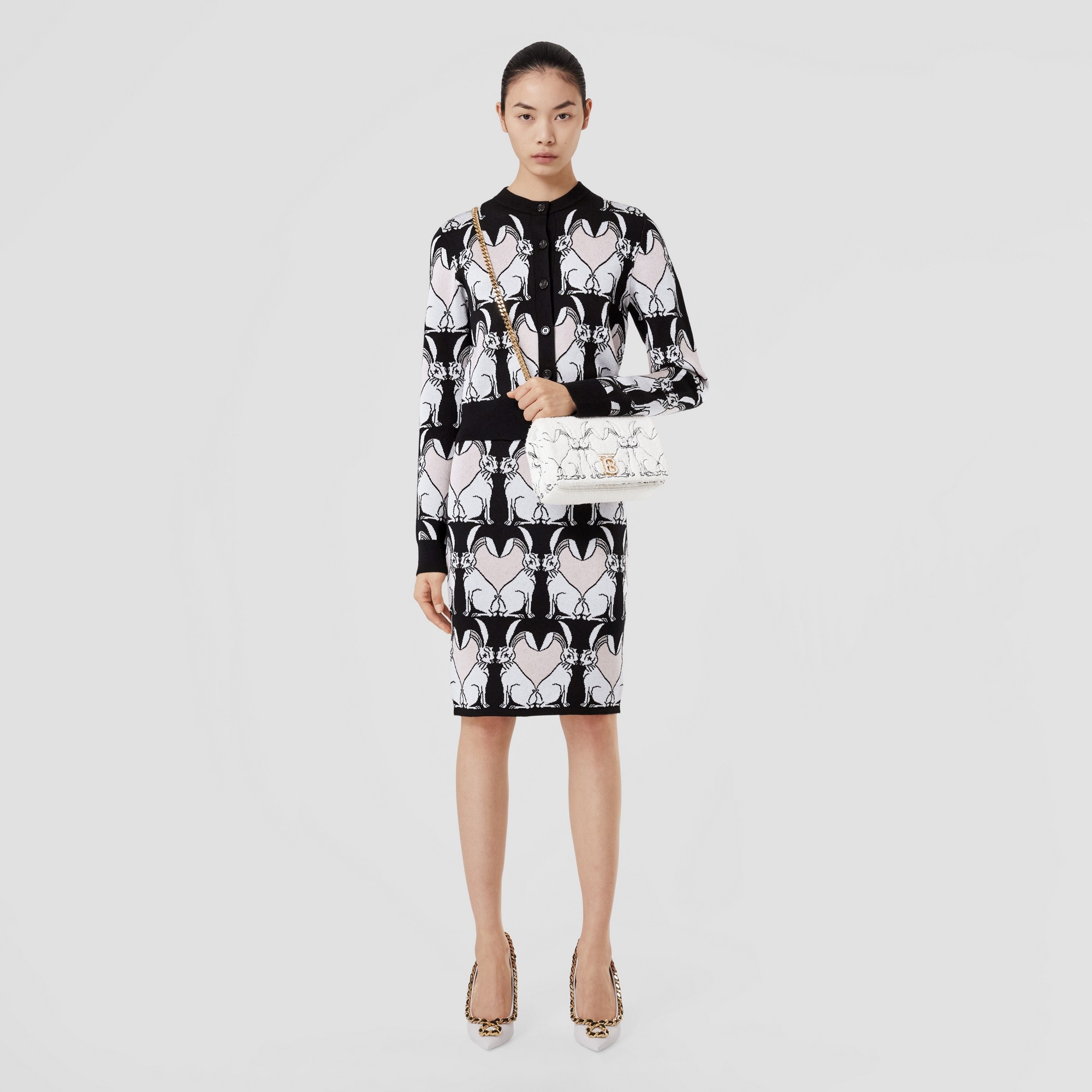 Rabbit Viscose and Wool Blend Jacquard Cardigan - 6