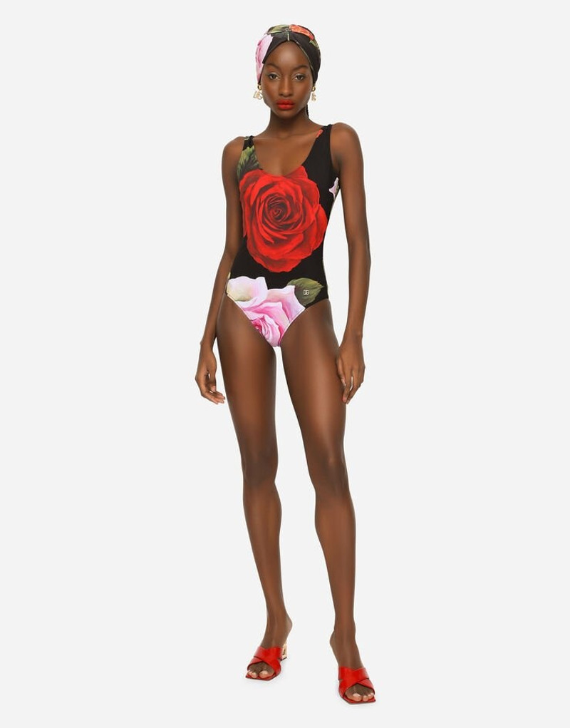 Rose-print one-piece racing swimsuit 2
