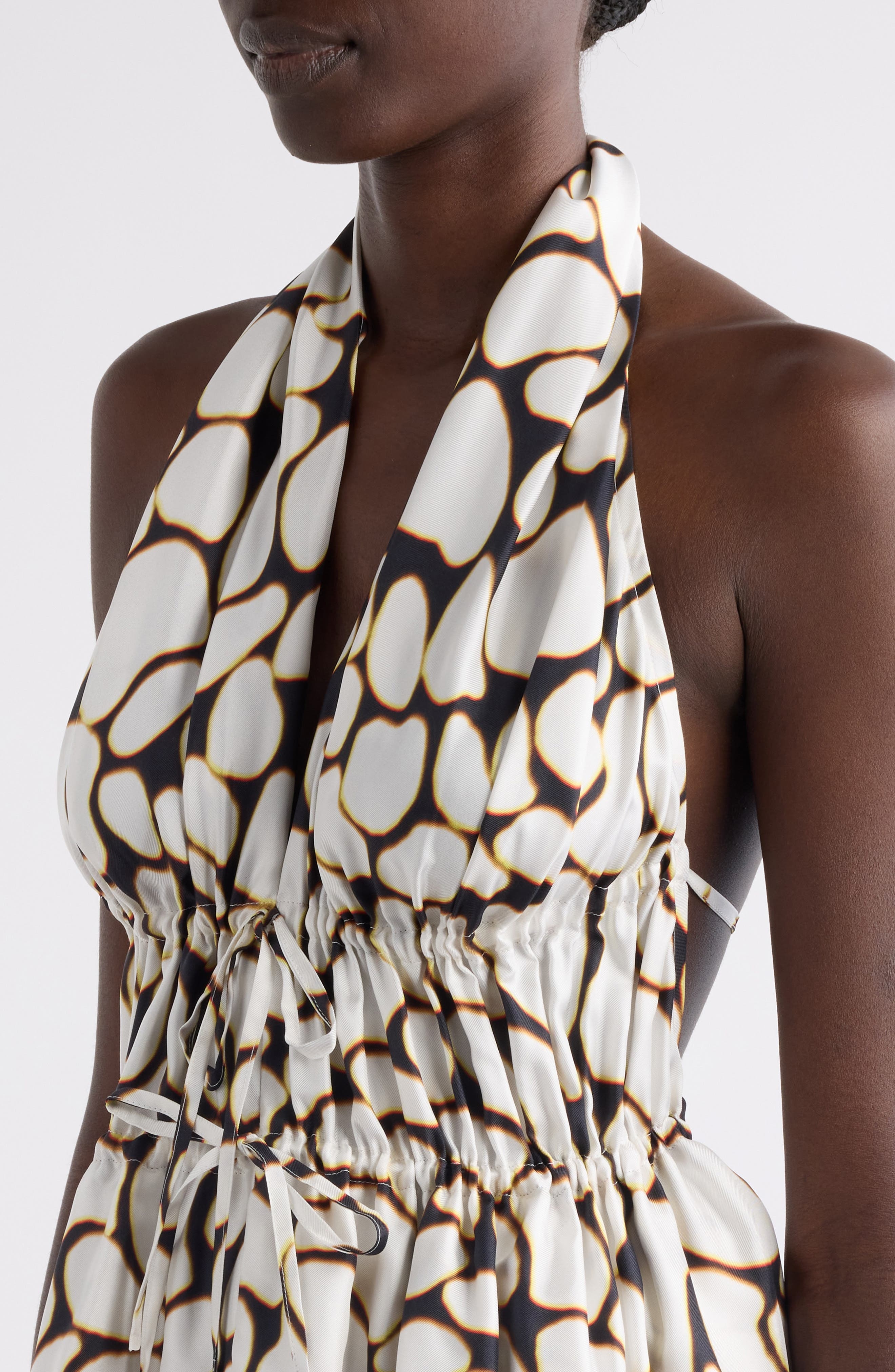 Dries Van Noten Ceana Print Ruched Silk Halter Top in Off White at Nordstrom - 5