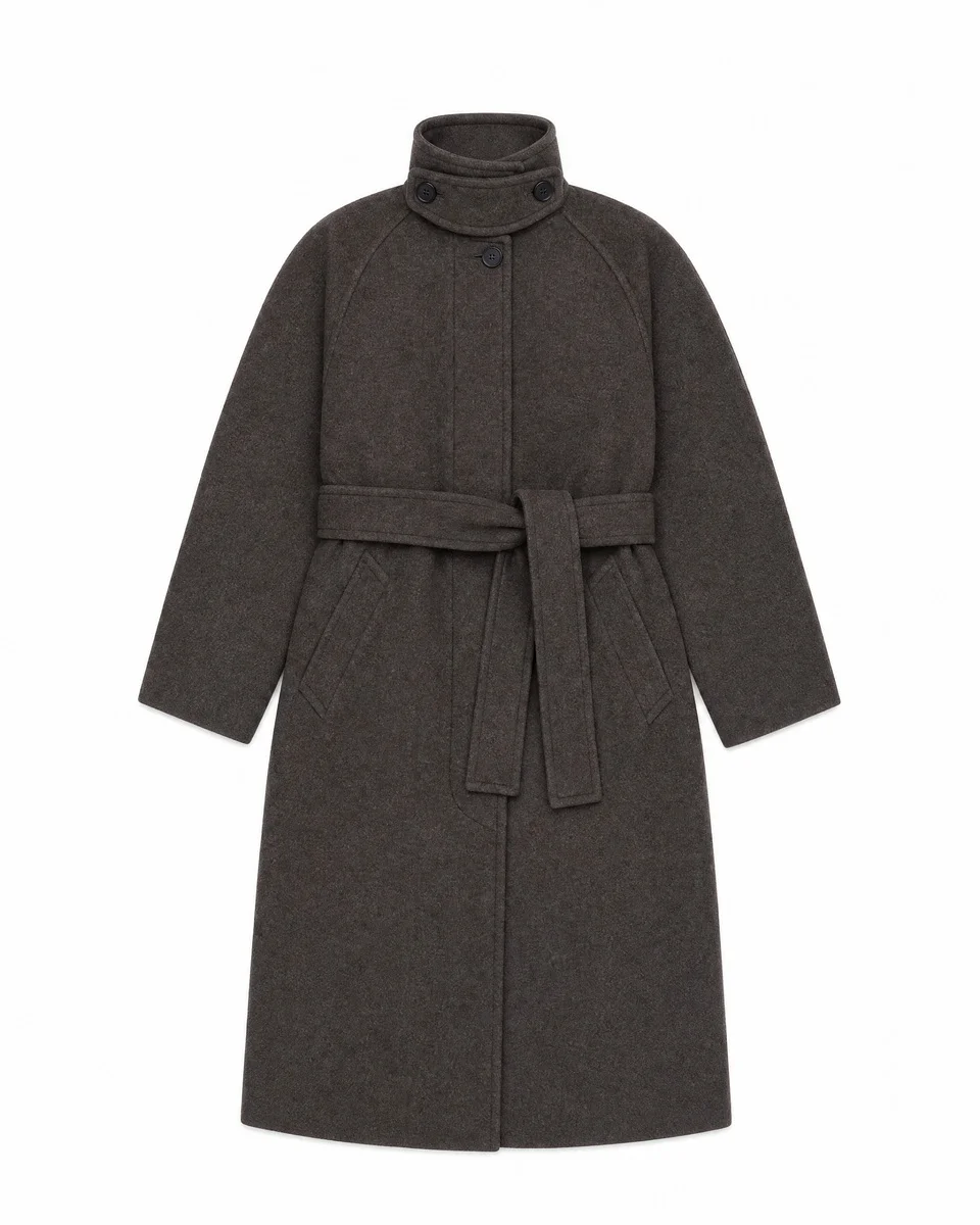 BROWN WOOL-BLEND COAT WITH A STAND-UP COLLAR - 1