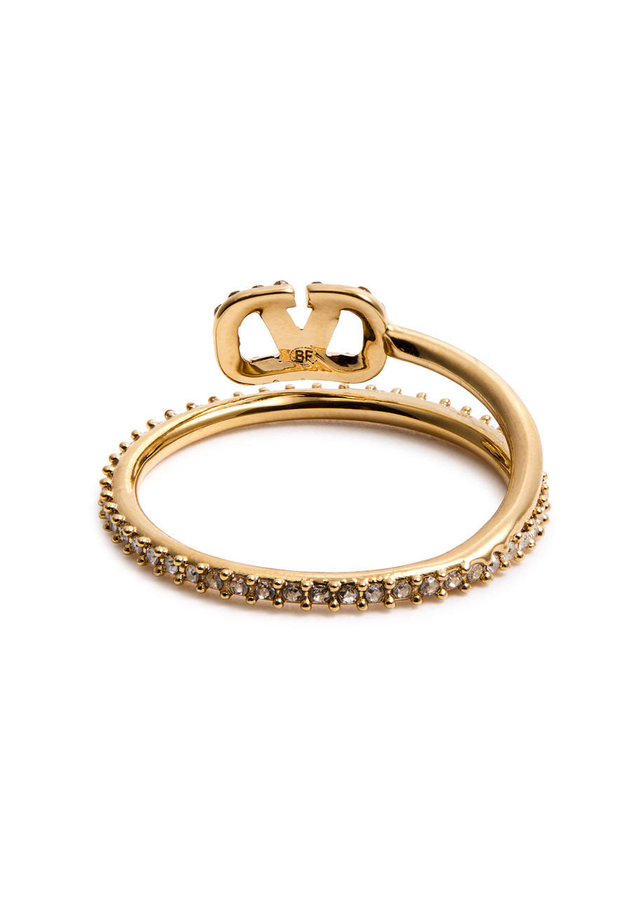 VLogo crystal-embellished ring - 4