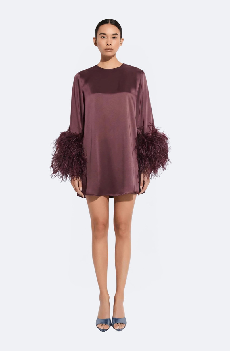 LAPOINTE Satin Shift Dress With Feathers outlook