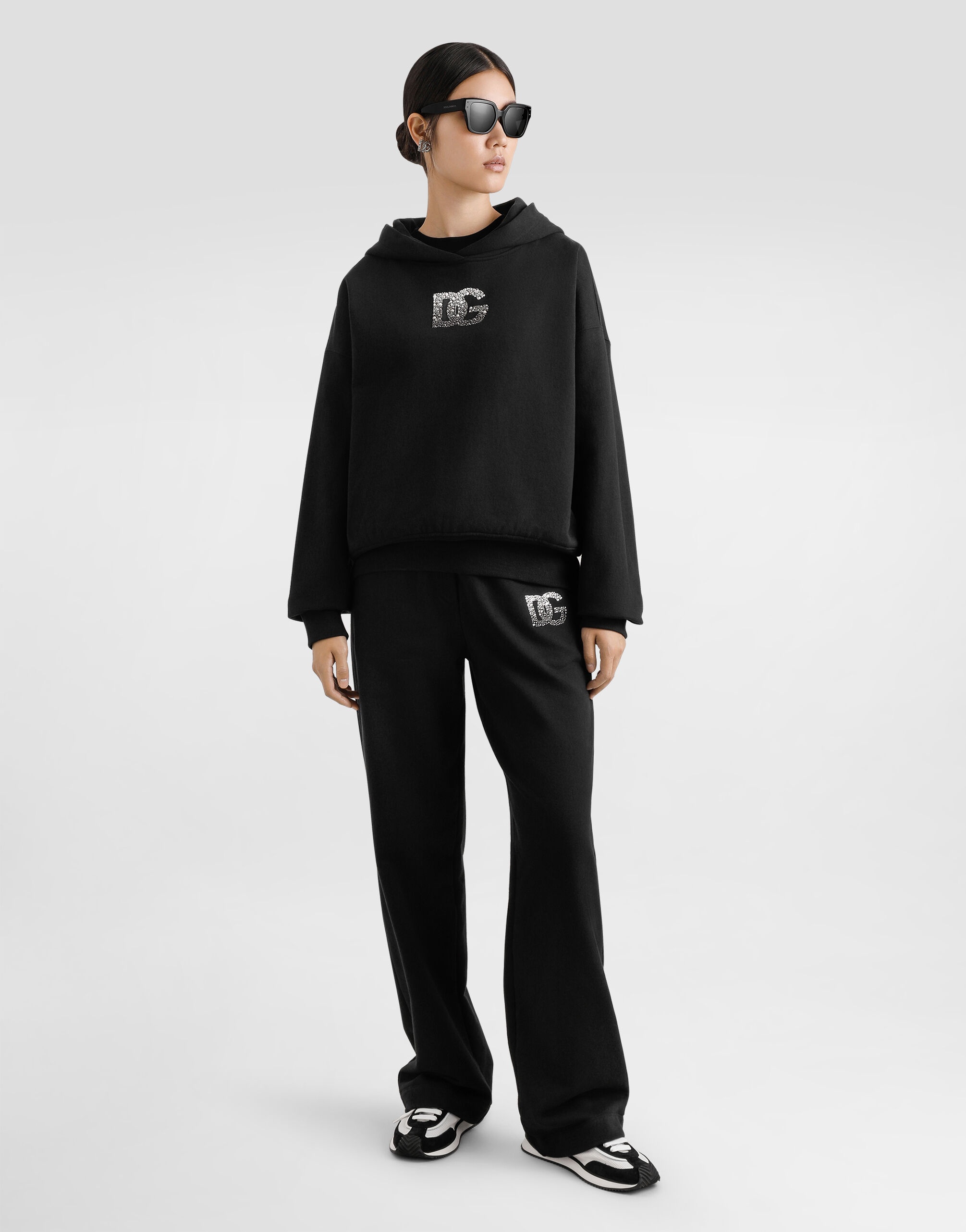 Jersey hoodie with rhinestone-detailed DG embellishment - 2