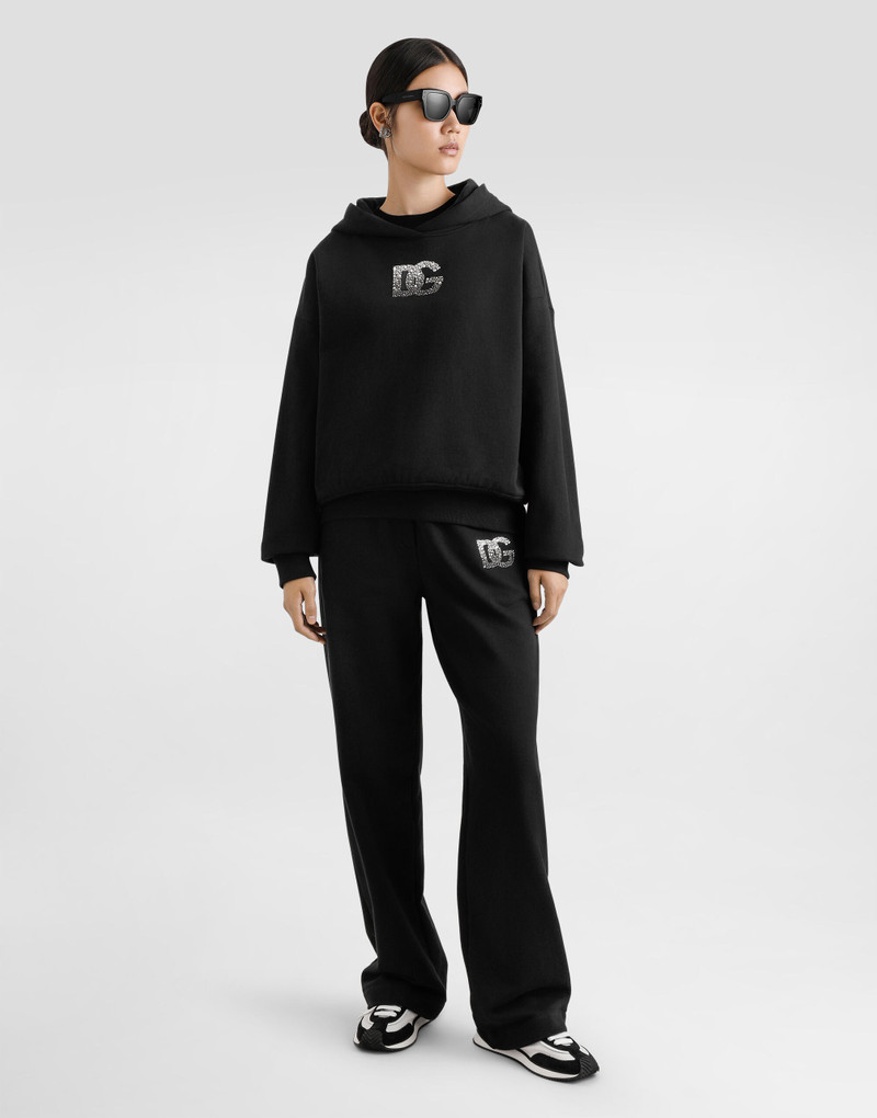 Dolce & Gabbana Jersey hoodie with rhinestone-detailed DG embellishment outlook
