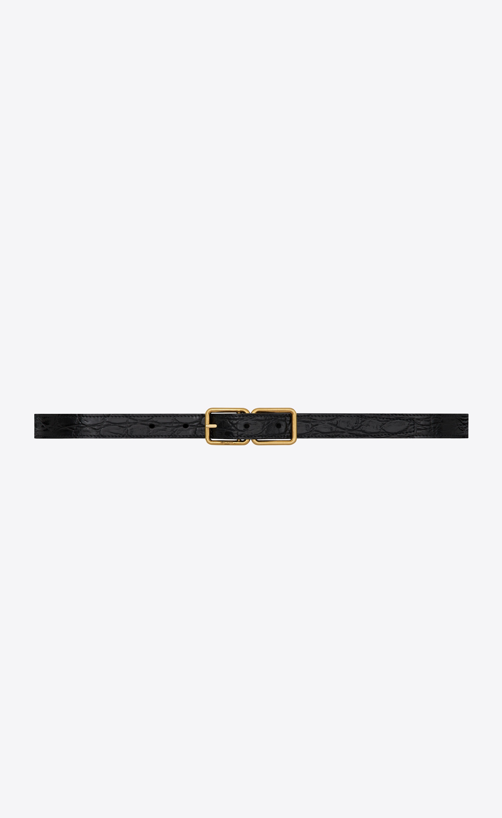 double cadre buckle thin belt in crocodile- embossed leather - 1