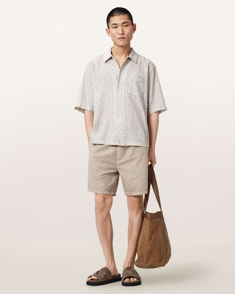 ALLSAINTS CRUZ LEO OVERSIZED SHORT SLEEVE LINEN BLEND SHIRT outlook