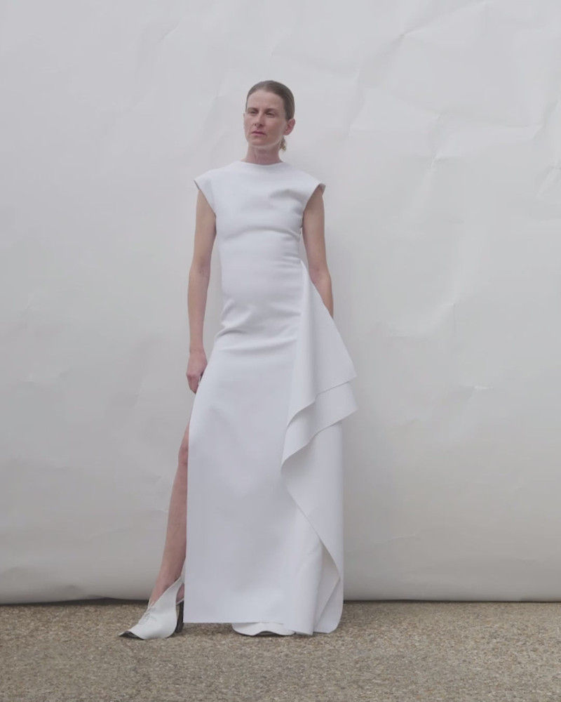 HIGH NECK PENCIL DRESS WITH SIDE PANEL DETAIL WHITE 5