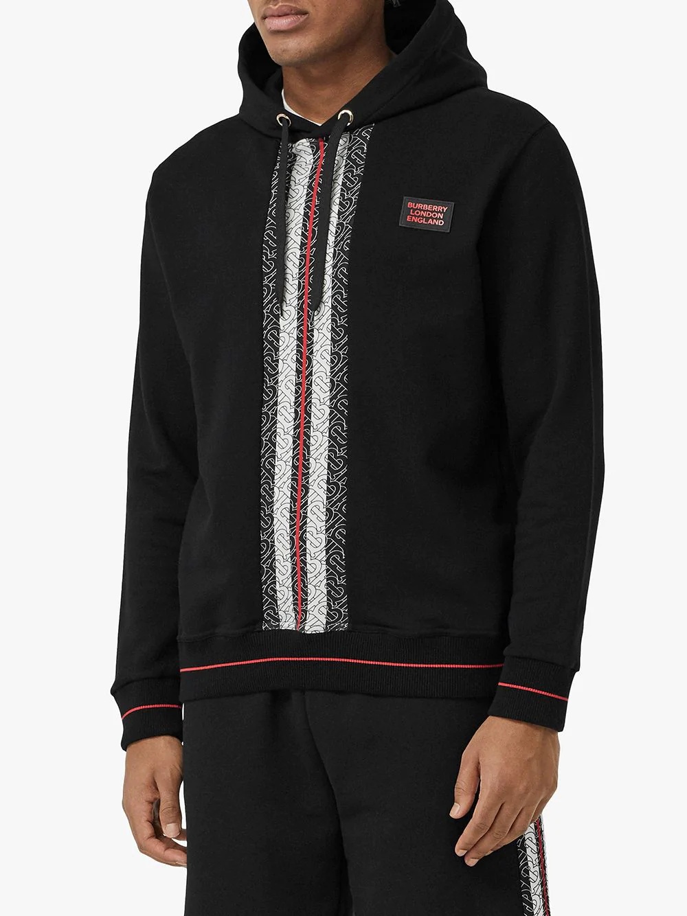 monogram stripe panel hoodie - 3