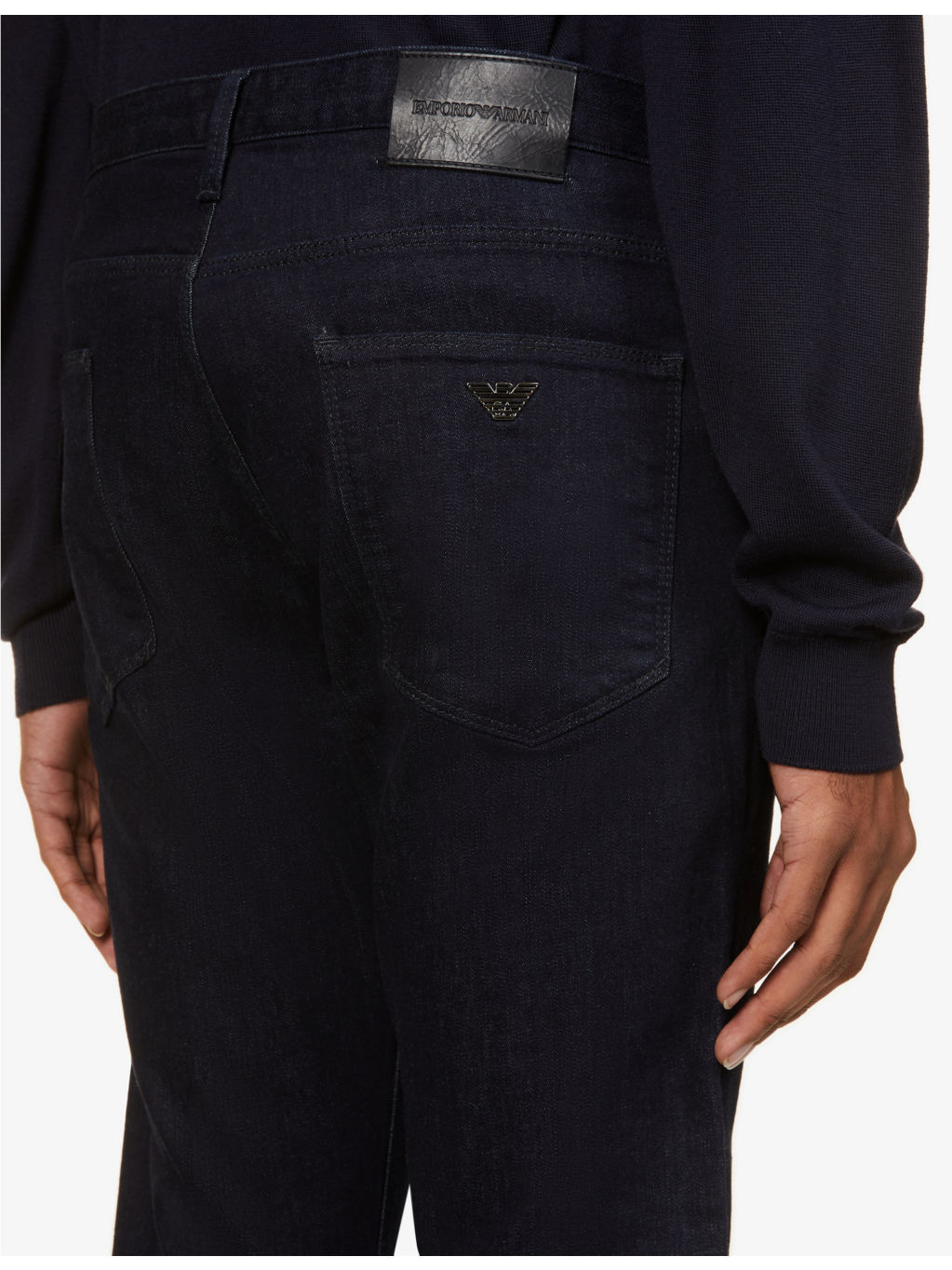Eagle logo-embossed brand-patch slim-fit stretch-denim jeans - 5