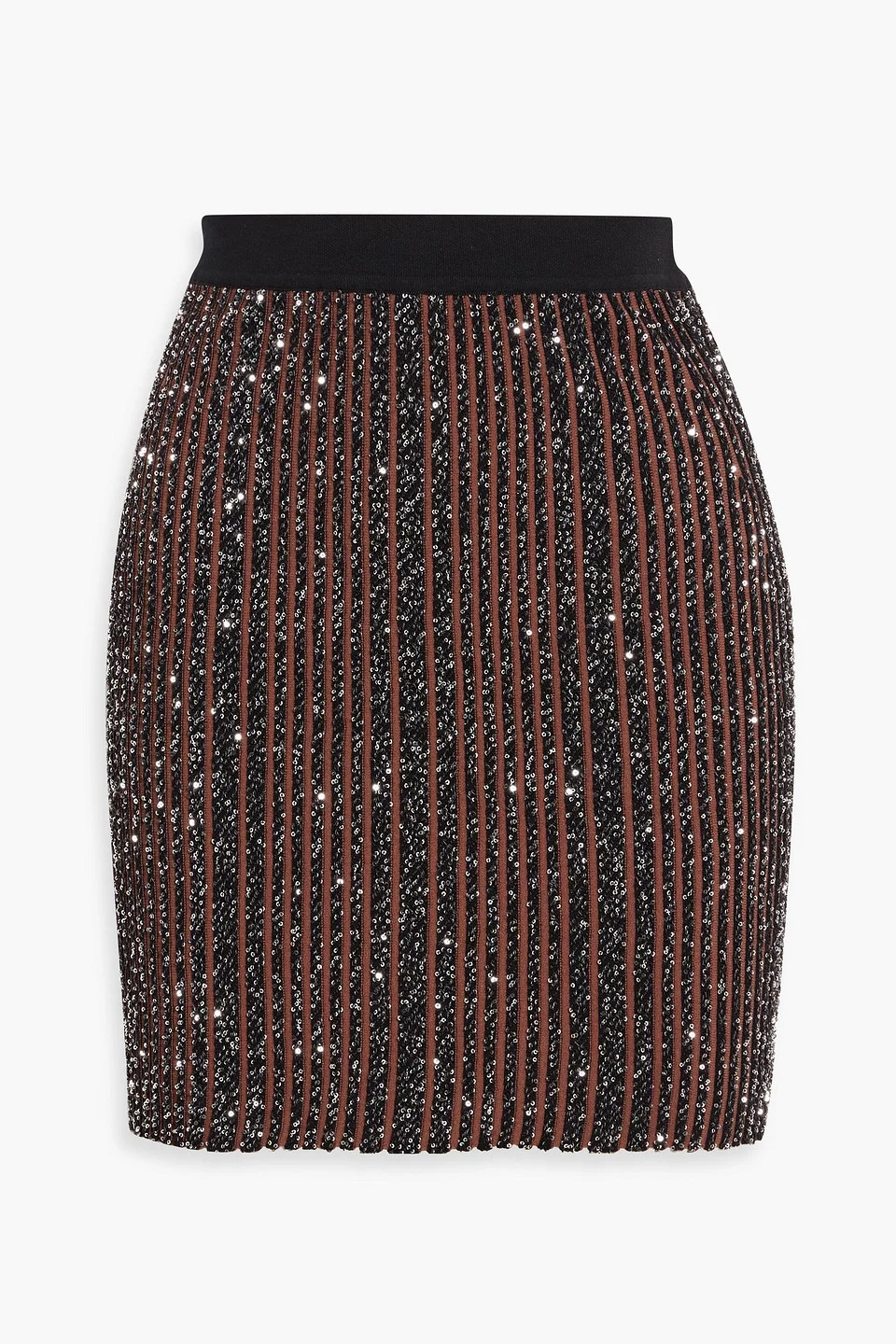 Sequin-embellished ribbed-knit mini skirt - 1