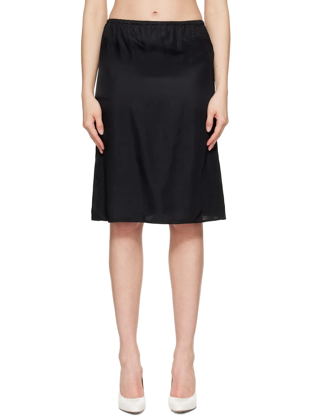 Black Satin Midi Skirt - 1