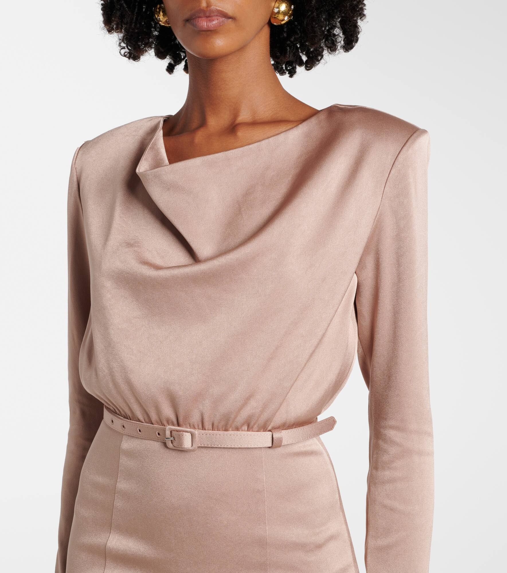 Belted satin crêpe midi dress - 4