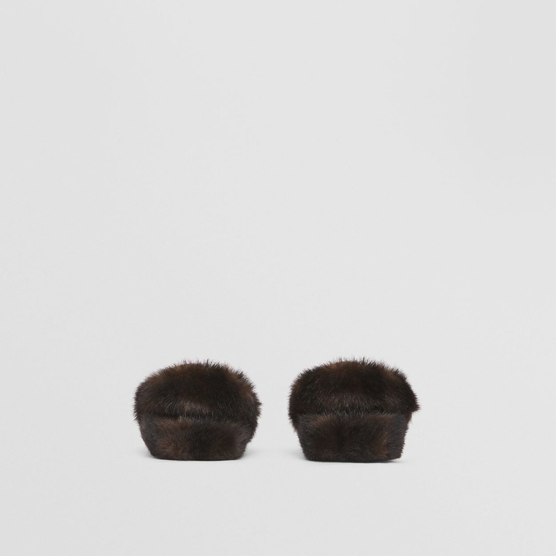 Faux Fur Trim Leather Slingback Mules 6