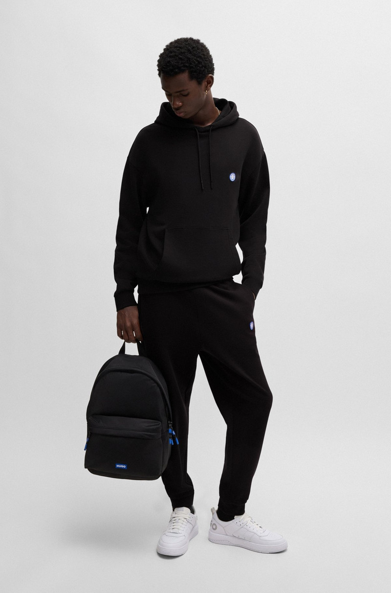 HUGO COTTON-TERRY TRACKSUIT BOTTOMS WITH HAPPY HUGO LOGO PATCH outlook