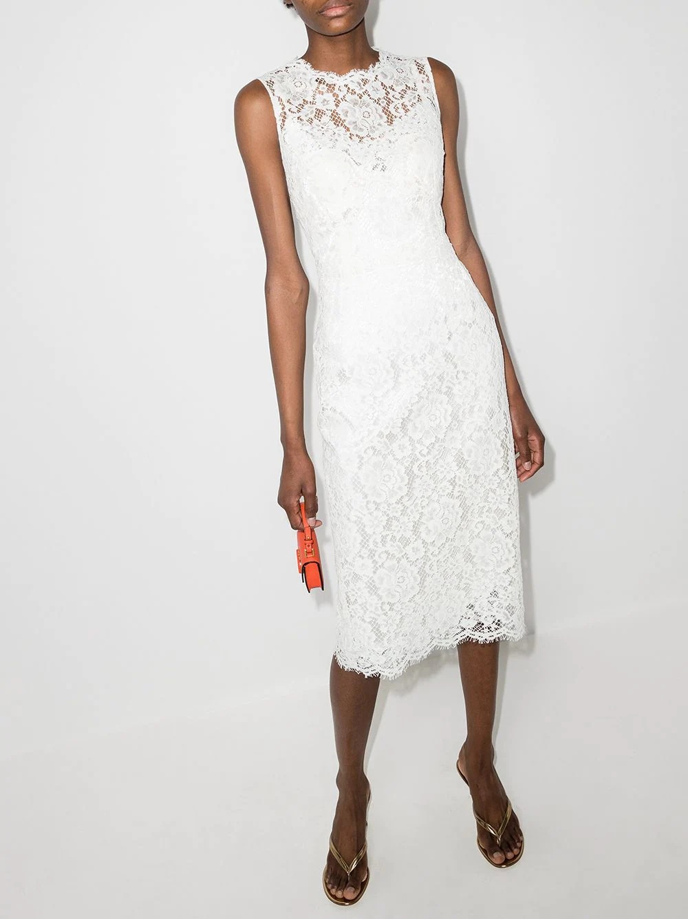 floral-lace sleeveless midi dress - 2