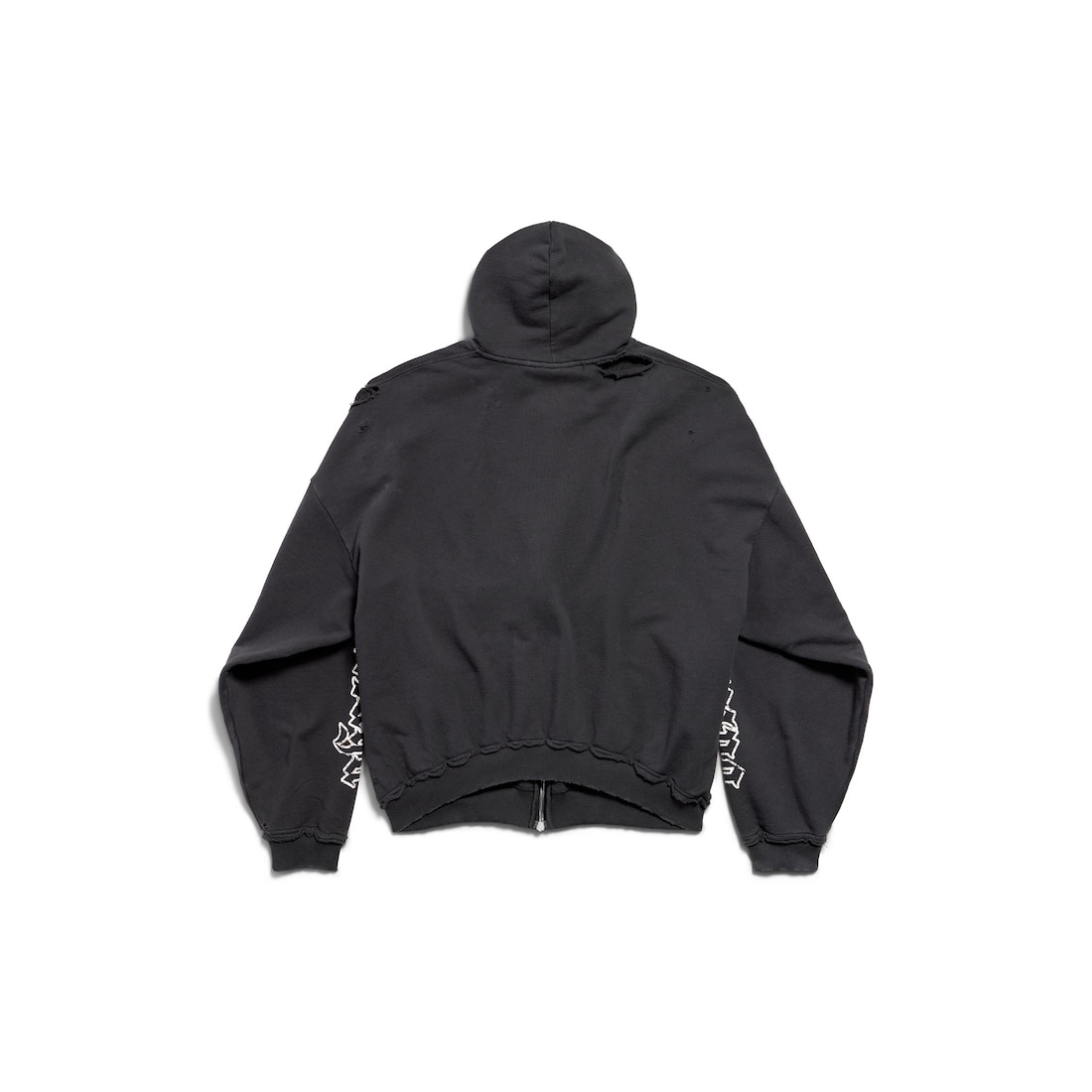 Blackletter Script Pulled Zip-up Hoodie Large Fit in Black Faded - 6