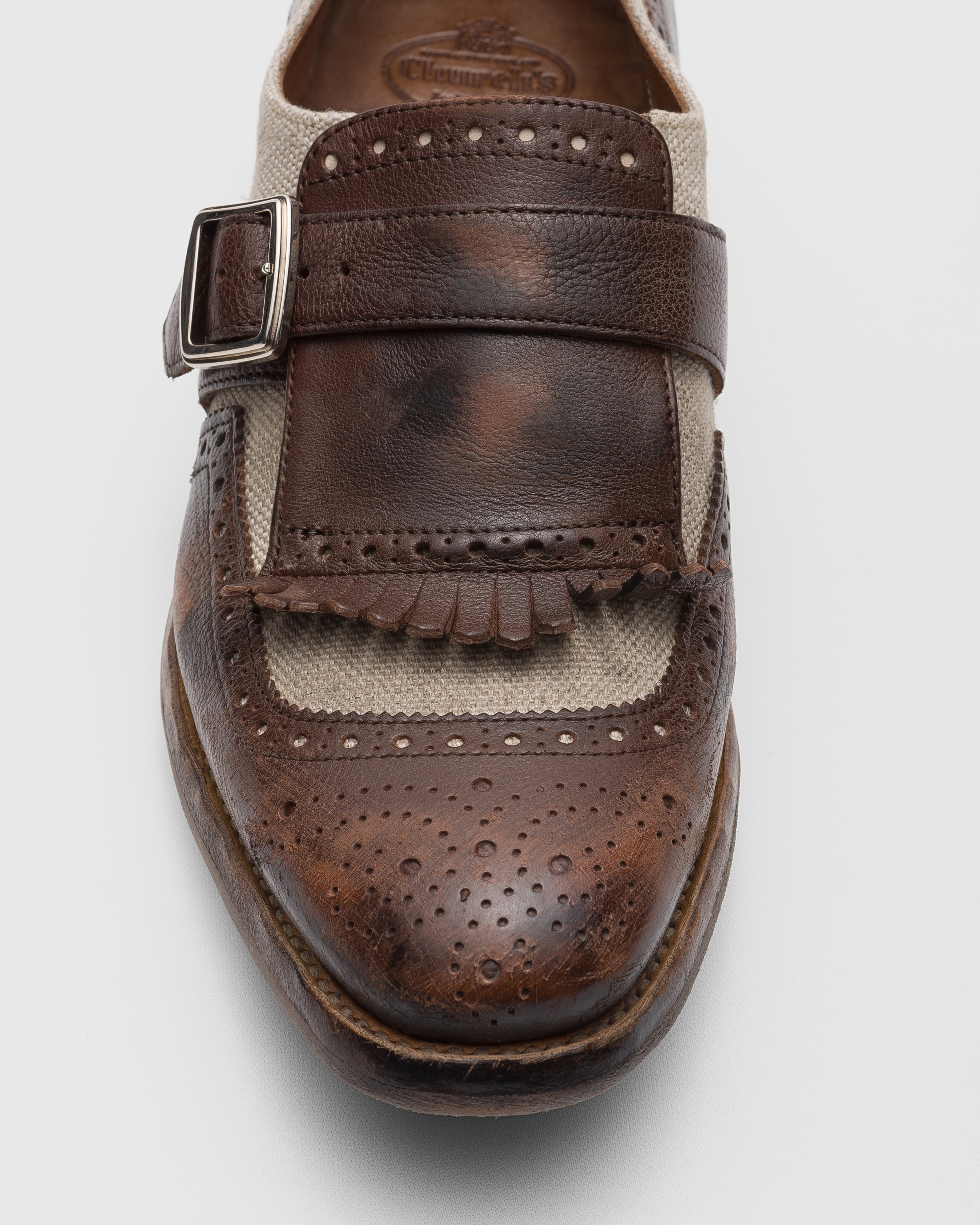 Vintage Glacè and Linen Buckle Loafer - 3