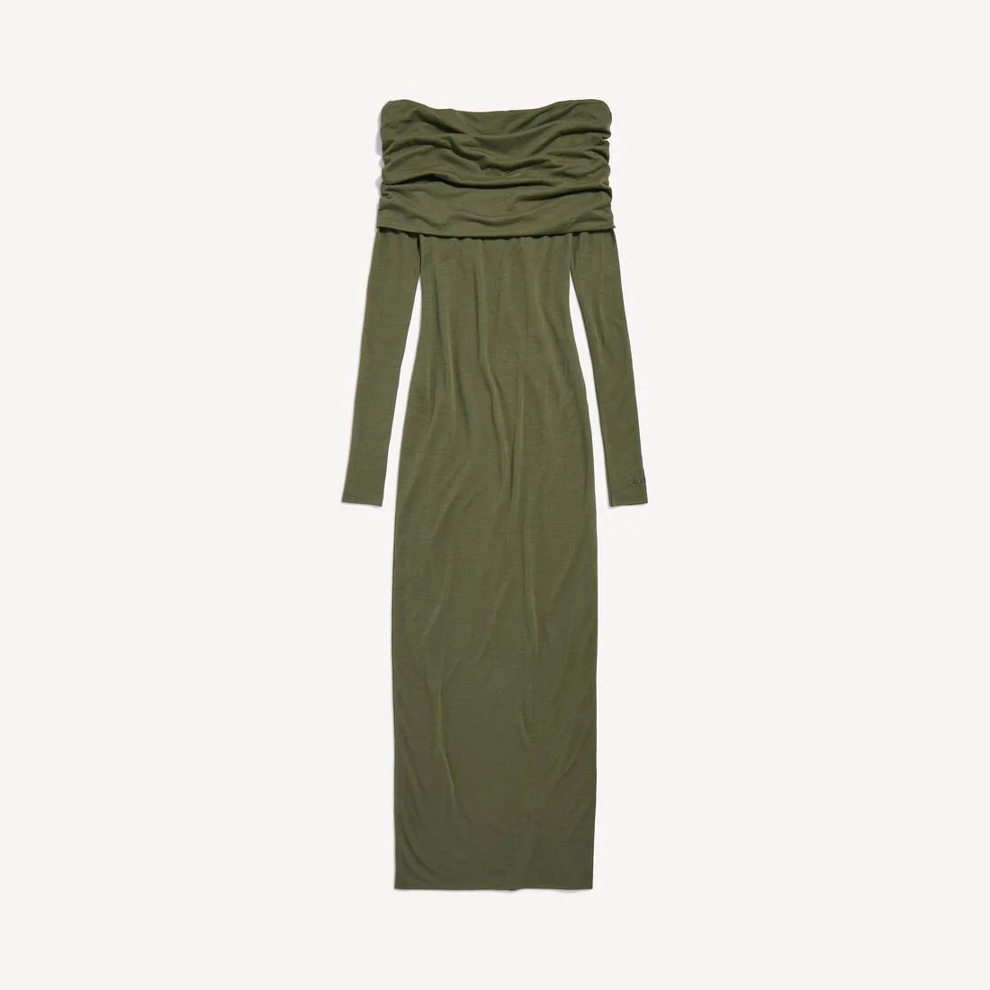 Women's Long Sleeve Off-shoulder Dress in Military Green - 1