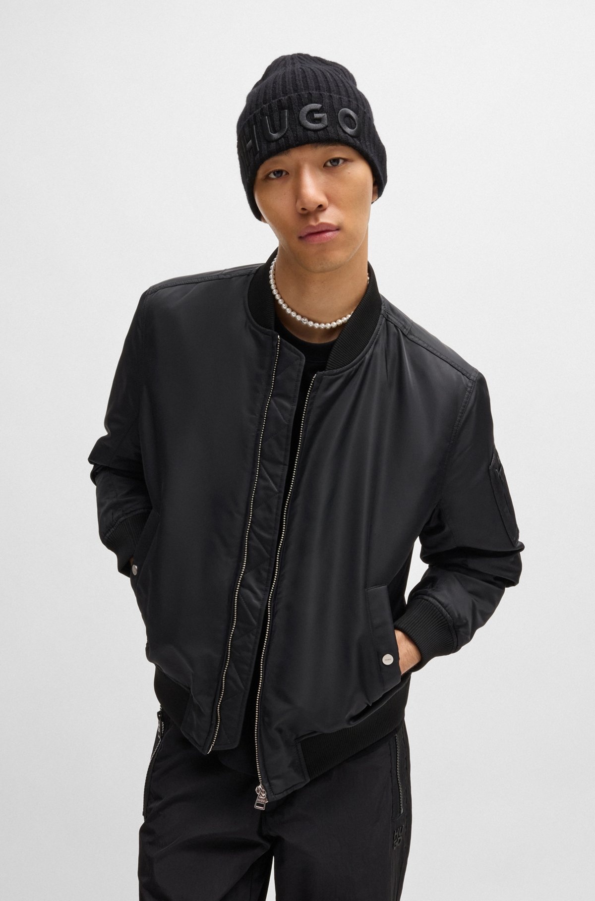 WATER-REPELLENT BOMBER JACKET WITH BRANDED SLEEVE POCKET - 2