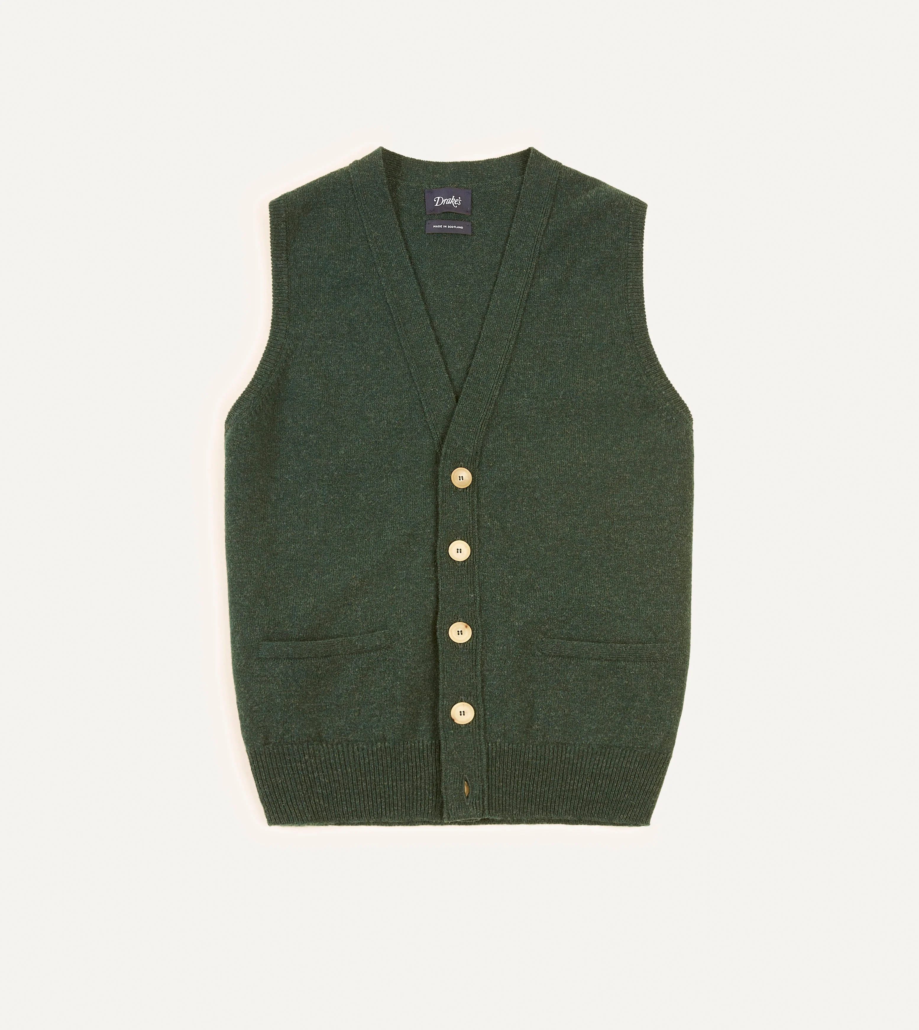 Green Lambswool Sleeveless Cardigan - 1