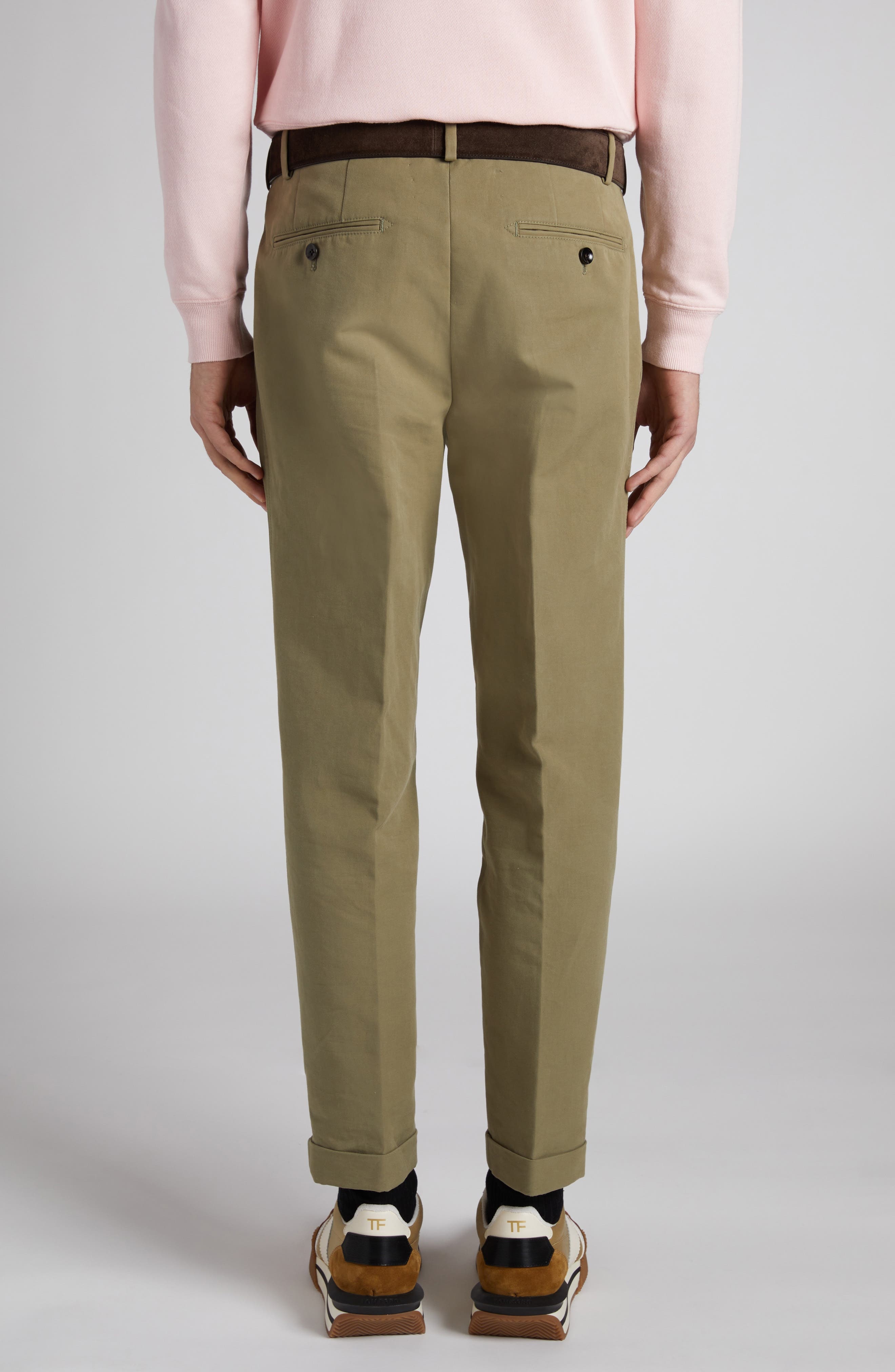 TOM FORD Pleated Cotton Sateen Pants in Olive at Nordstrom - 3