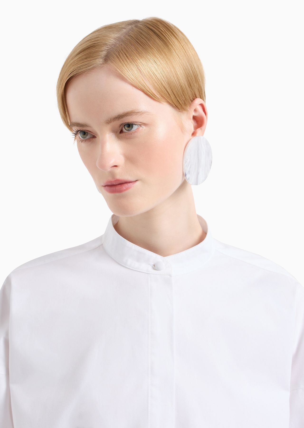 Polished cotton oversized shirt with guru collar - 5