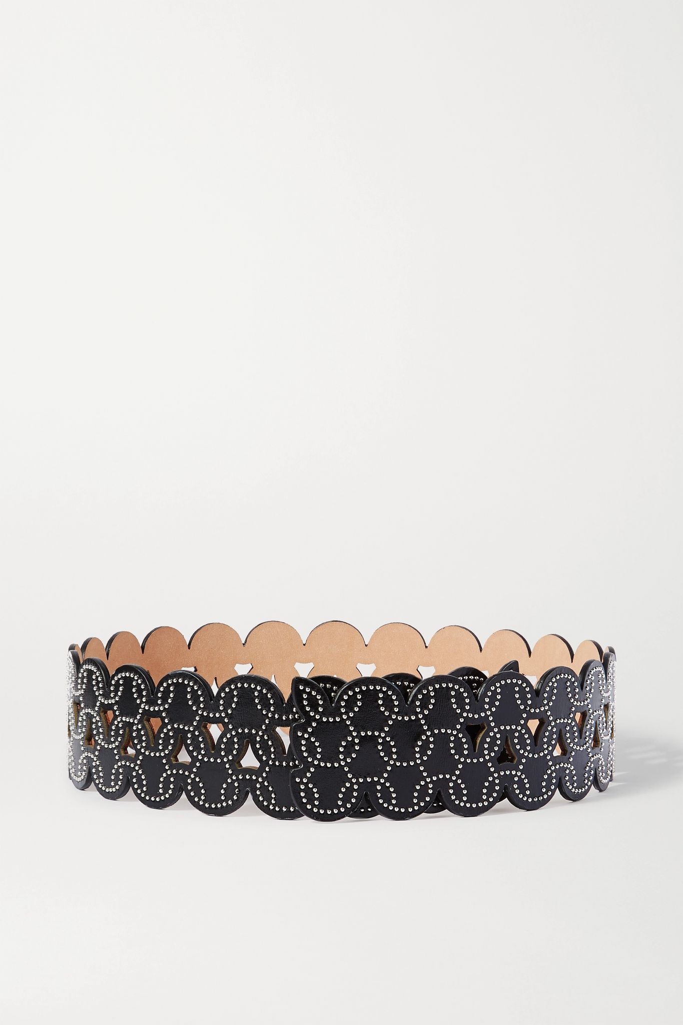 Studded laser-cut leather waist belt - 1