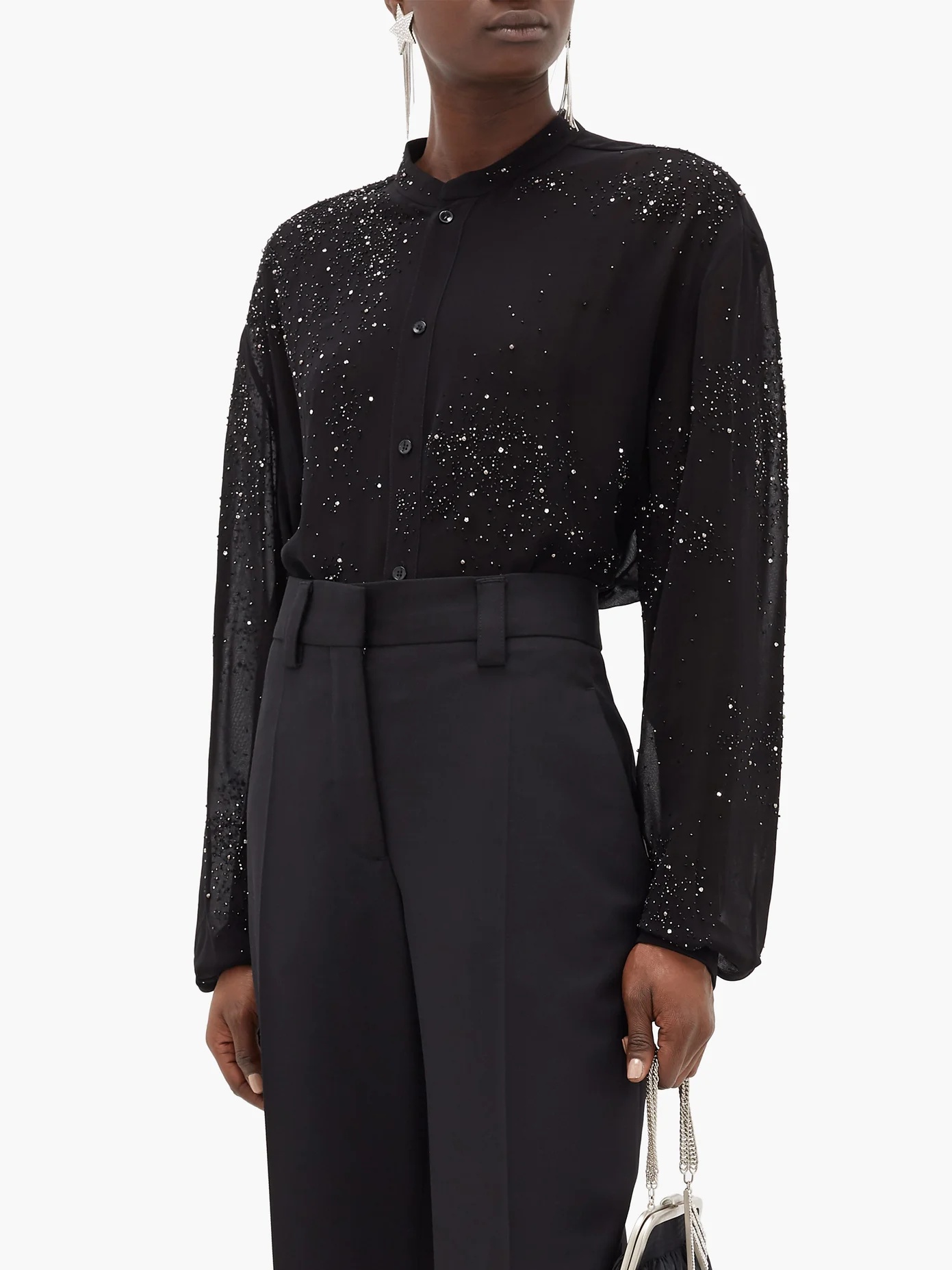 Crystal-embellished tie-front georgette blouse - 8