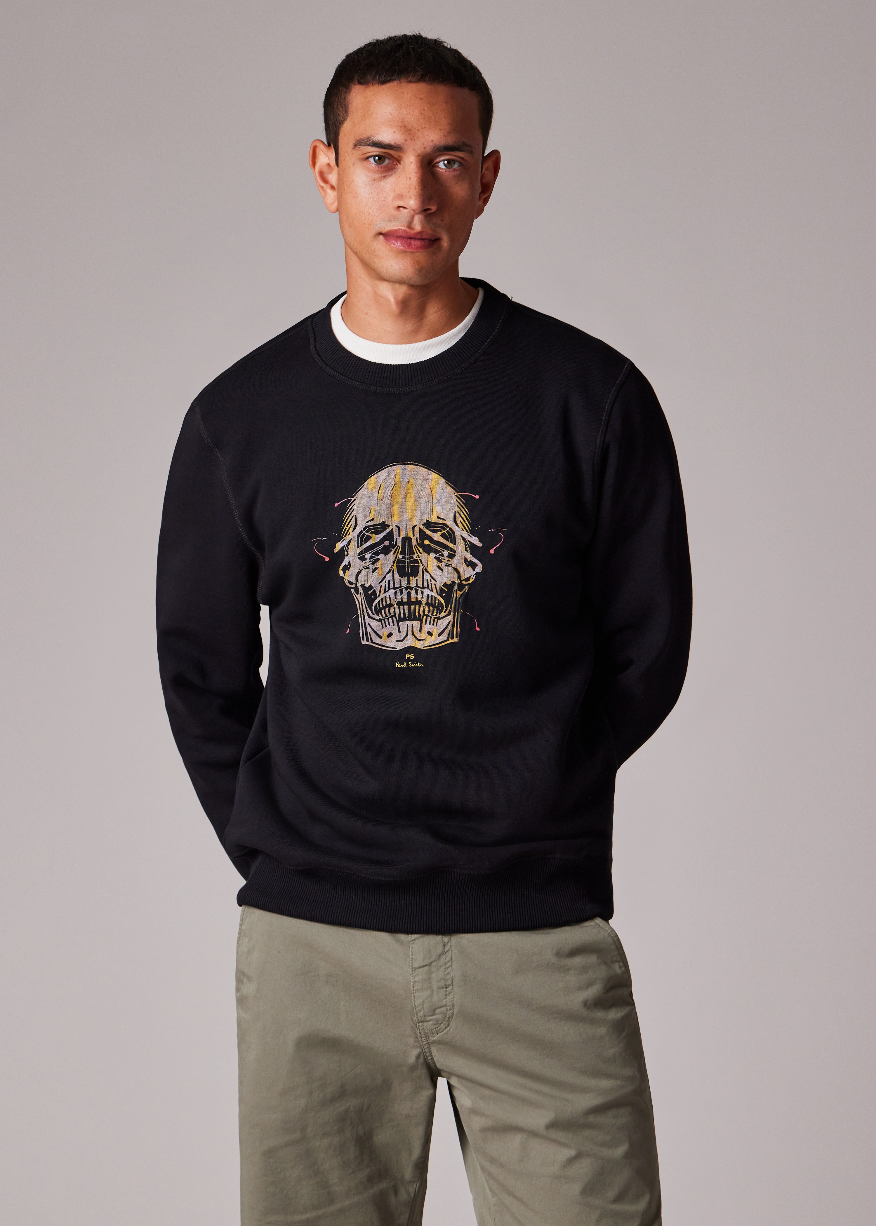 Black 'Painted Skull' Print Sweatshirt - 5