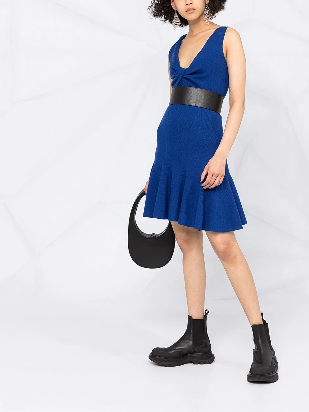 knotted asymmetric neckline dress - 6