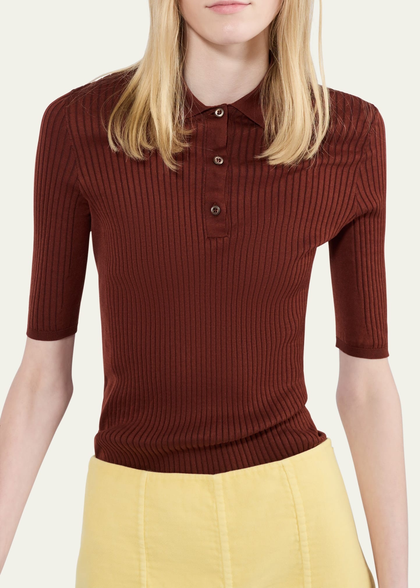 Fitted Rib Knit Polo - 4