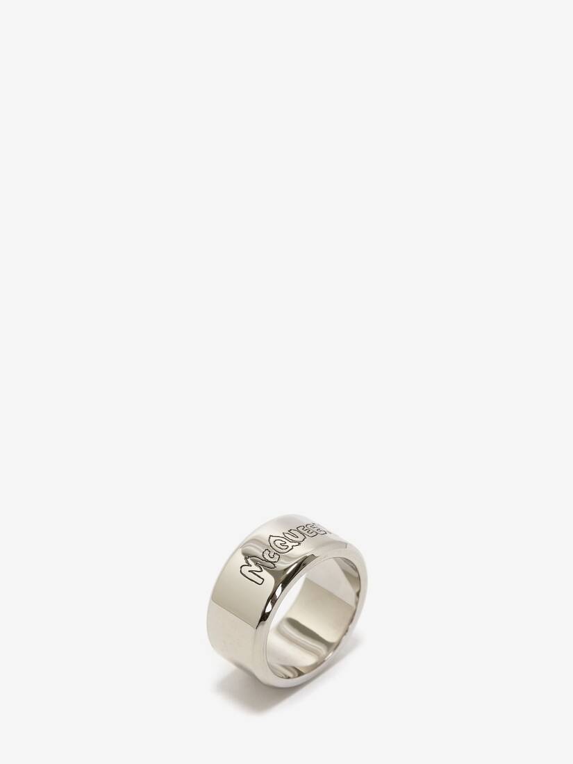 Men's McQueen Graffiti Ring in Antique Silver - 4