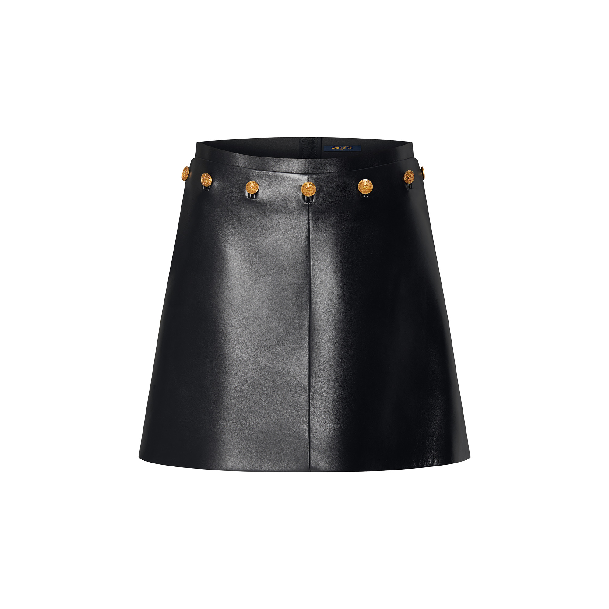 Button Waist Leather Mini Skirt - 1