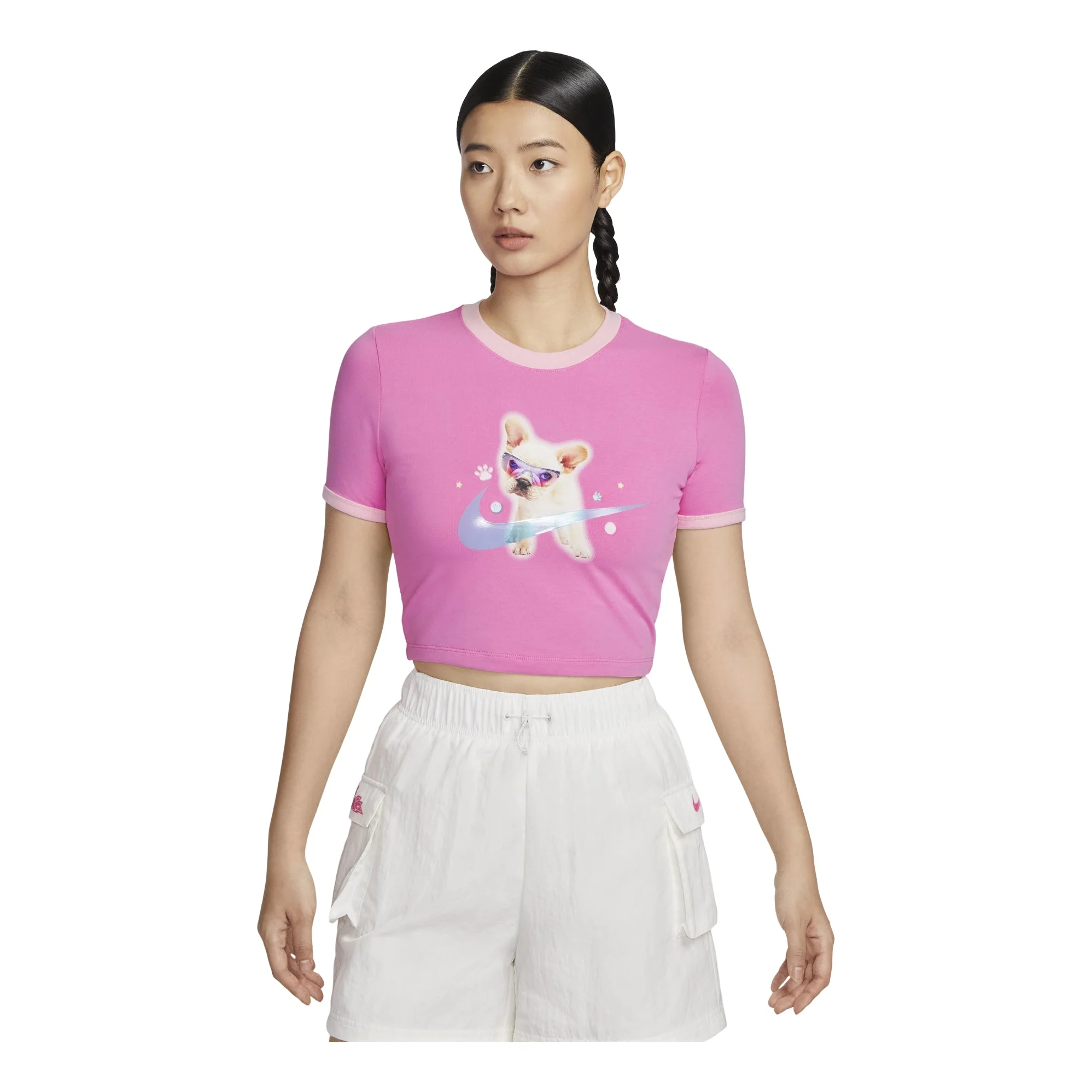 (WMNS) Nike Sportswear Graphic Slim Crop T-shirt Asia Sizing 'Pink' HM4621-675 - 1